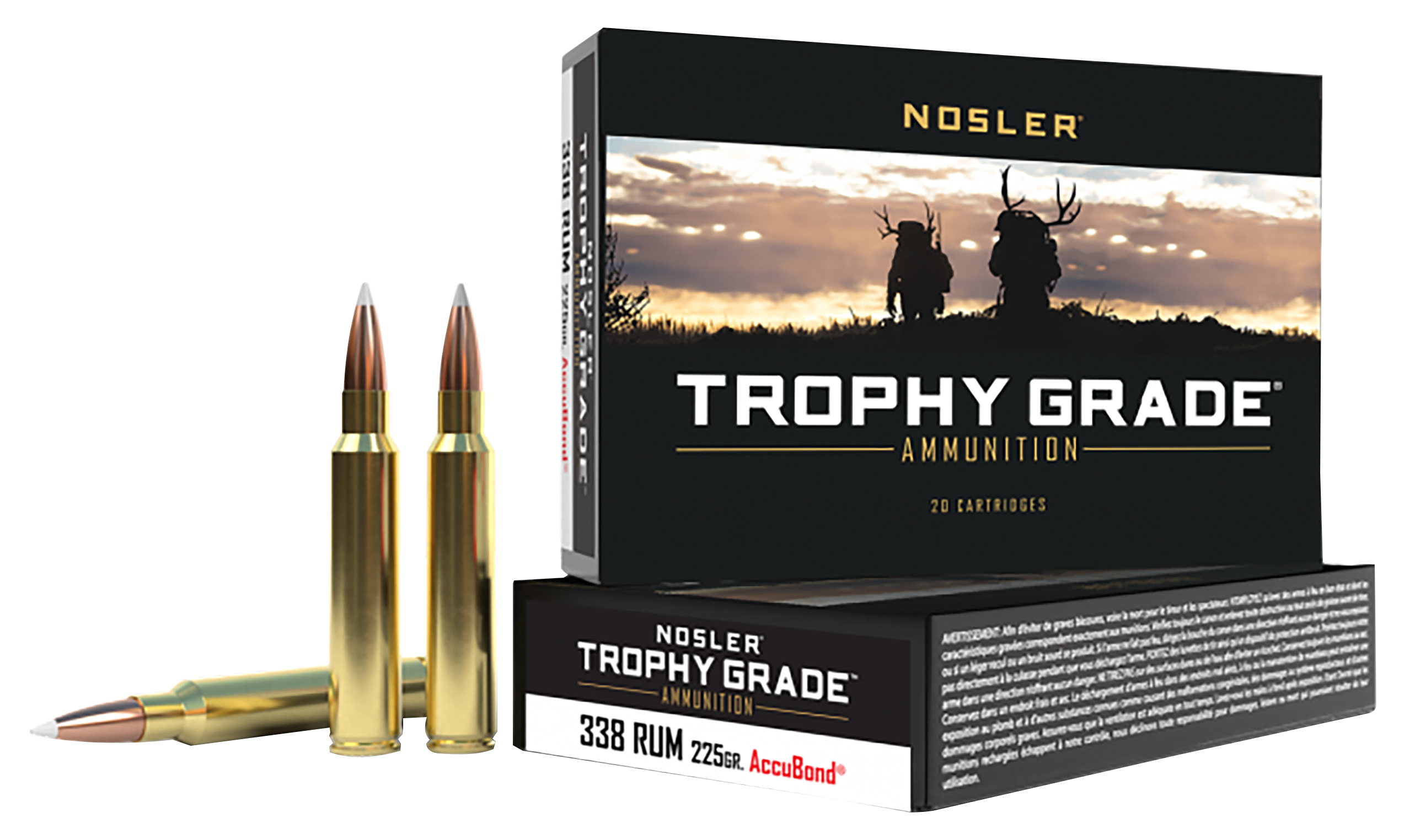 Image of Nosler Trophy Grade .338 Remington Ultra Mag 225 Grain Centerfire Rifle Ammo
