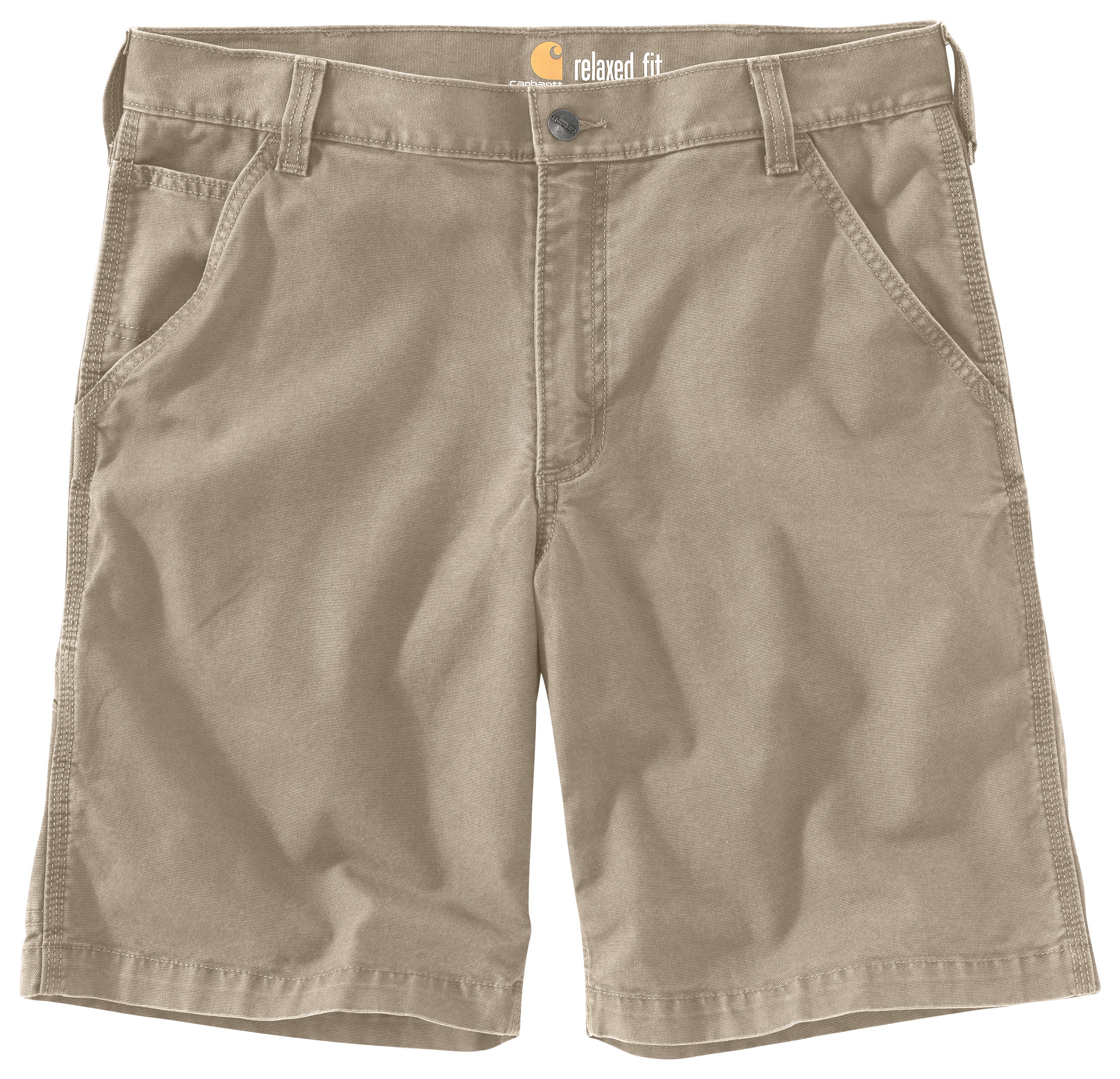 Image of "Carhartt Rugged Flex Relaxed 10"" Rigby Dungaree Shorts for Men - Tan"