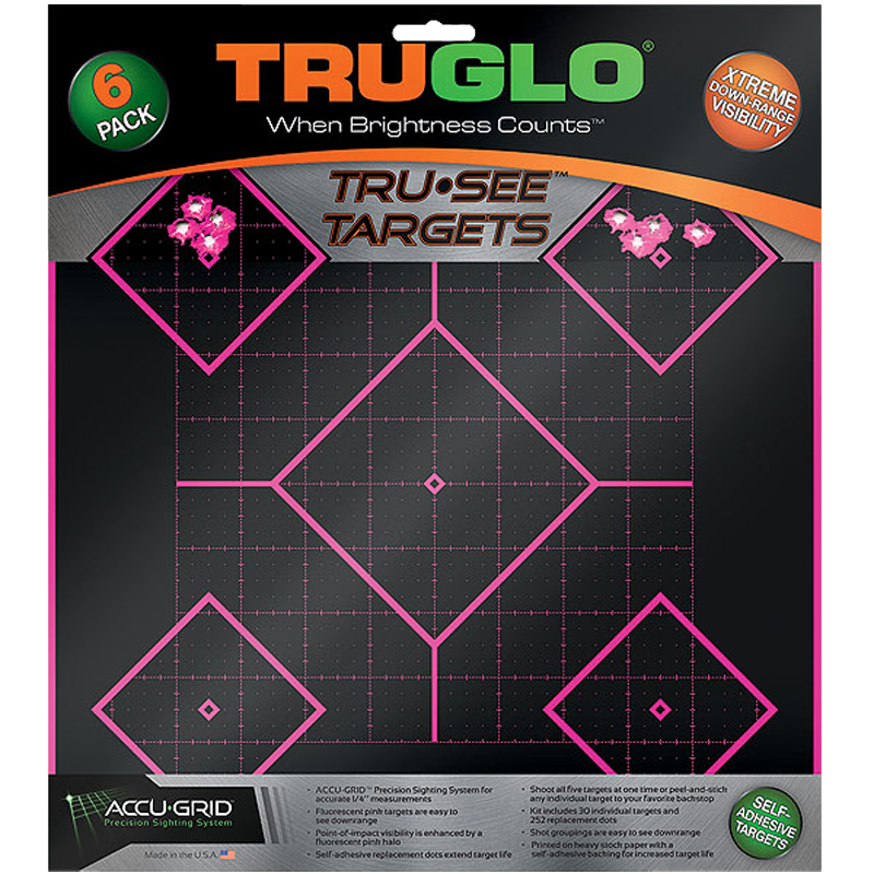 Image of TRUGLO TRU-SEE Splatter 5 Diamond Targets - Black/Pink - 5 Pack