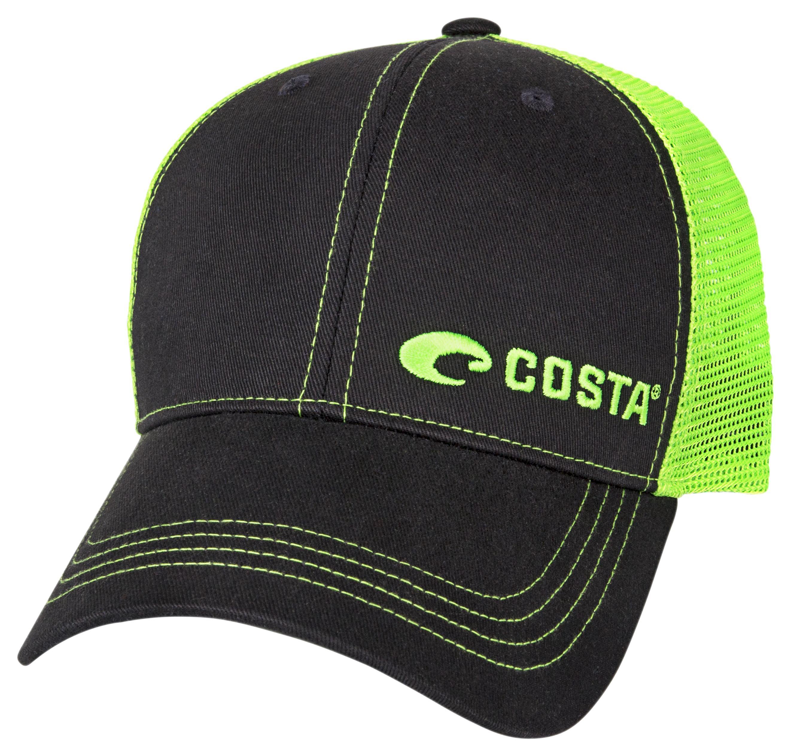 Costa Neon Trucker Cap with Offset Logo - Neon Green