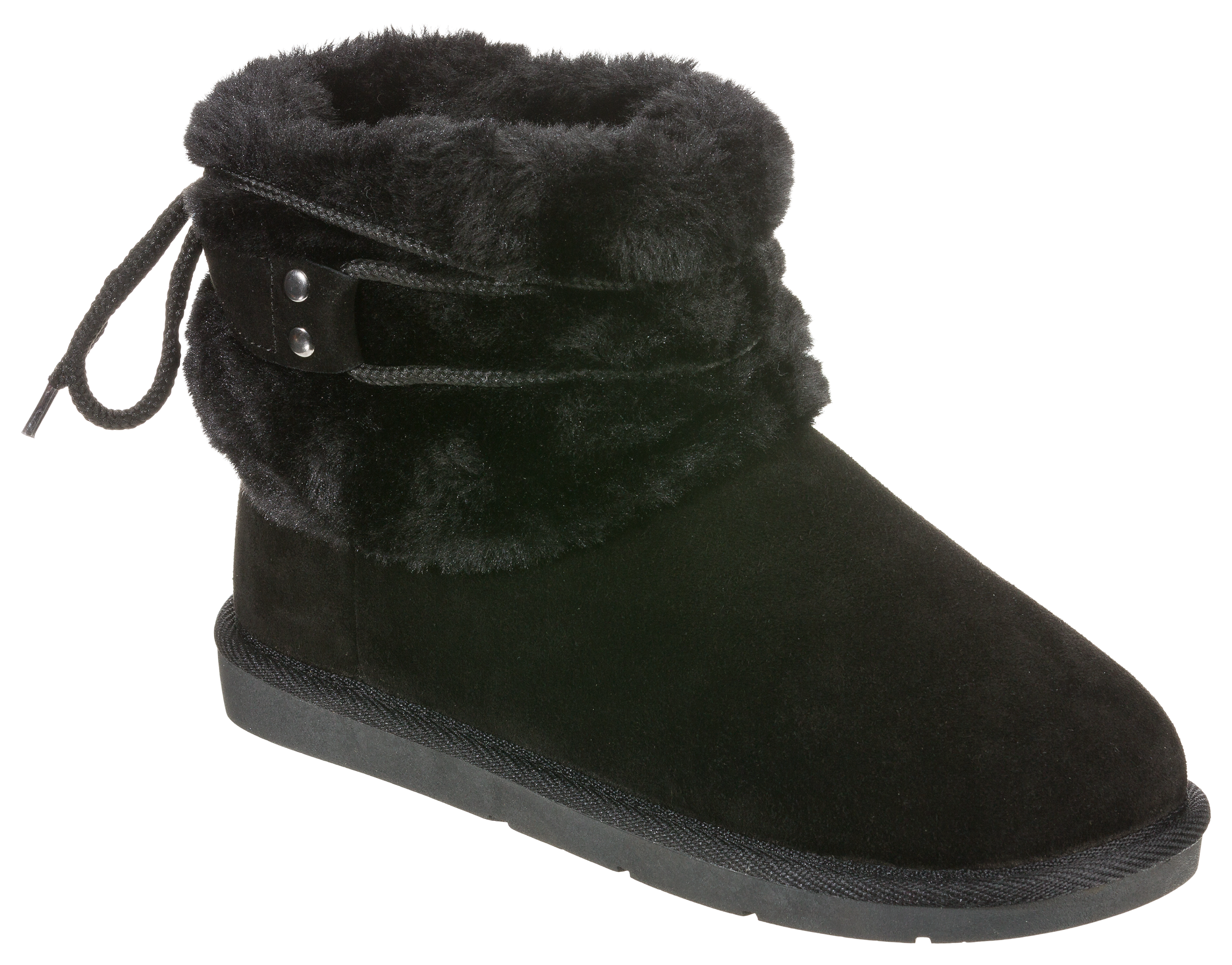 Natural Reflections Bernie Short Shearling Boots for Ladies - Black - 10M