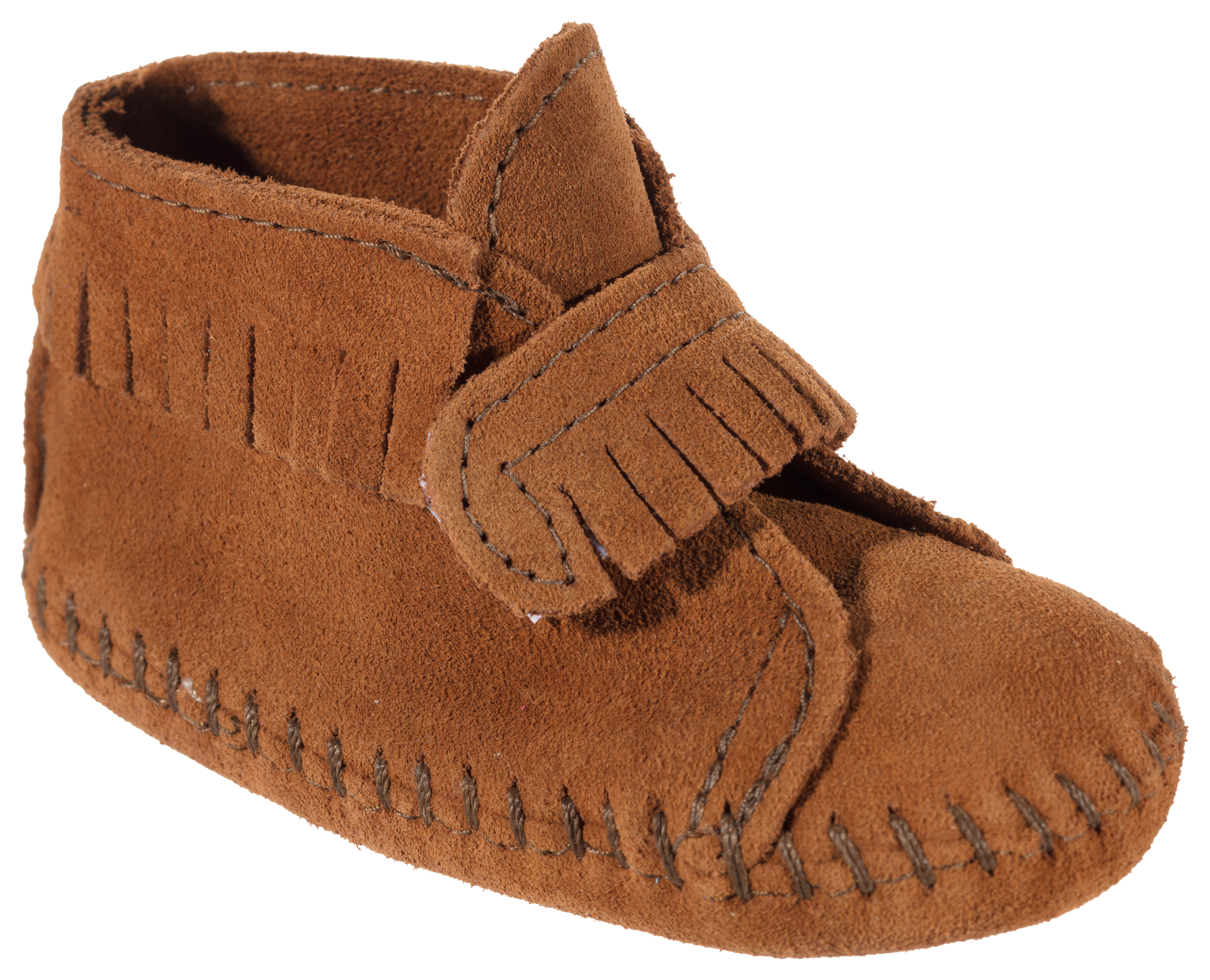Minnetonka Moccasin Front Strap Booties  - Brown - 3 Infant - 100018702-2419411 - Shoes Minnetonka Moccasin Front Strap Booties are suede  sku 100018702-2419411