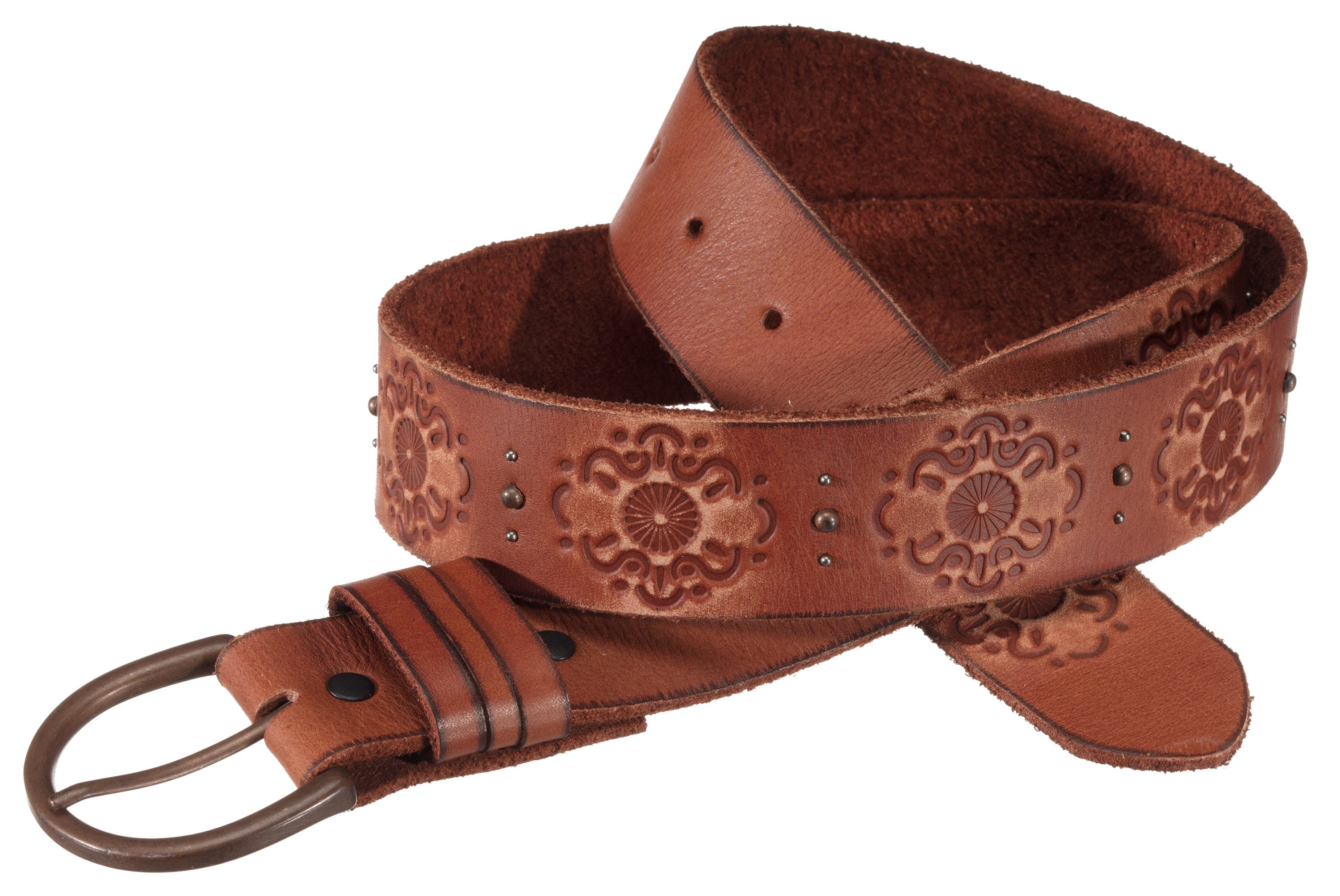 Natural Reflections Antique Buckle Leather Belt for Ladies - Tan - L