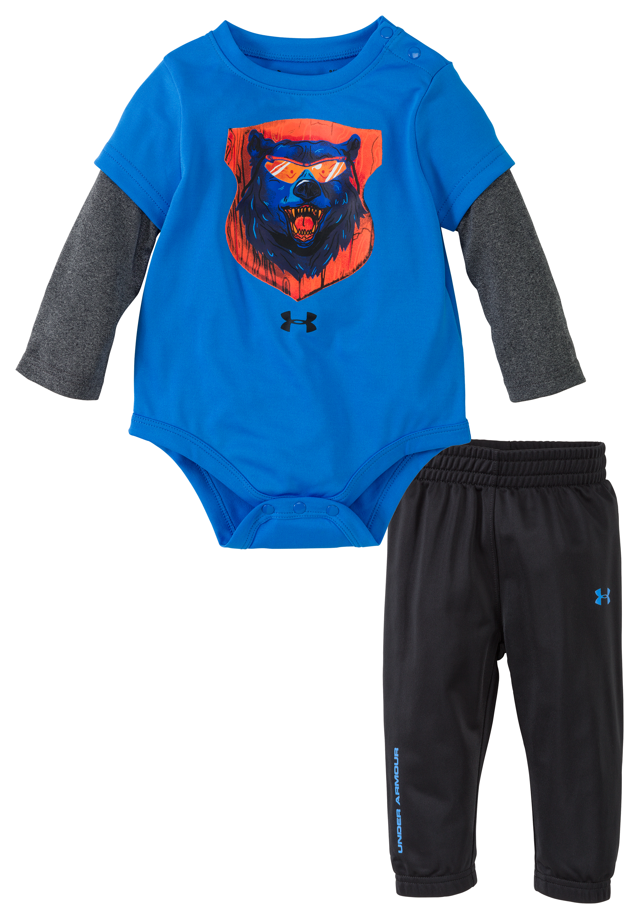 Under Armour Illustrated Bear Bodysuit and Pants Set for Babies - Mako Blue