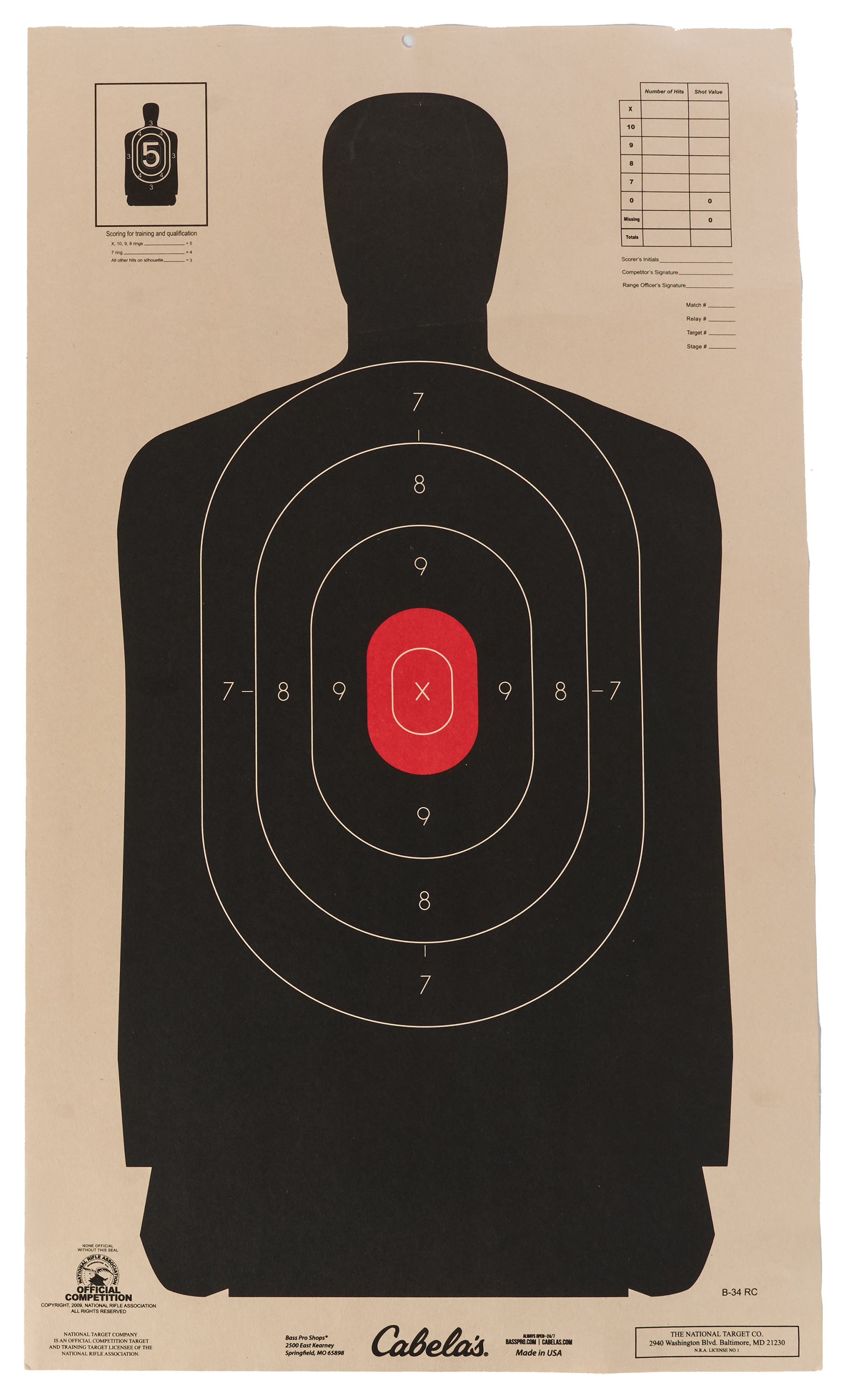 Image of Cabela's NRA 25 Yard Silhouette Targets with Red Center