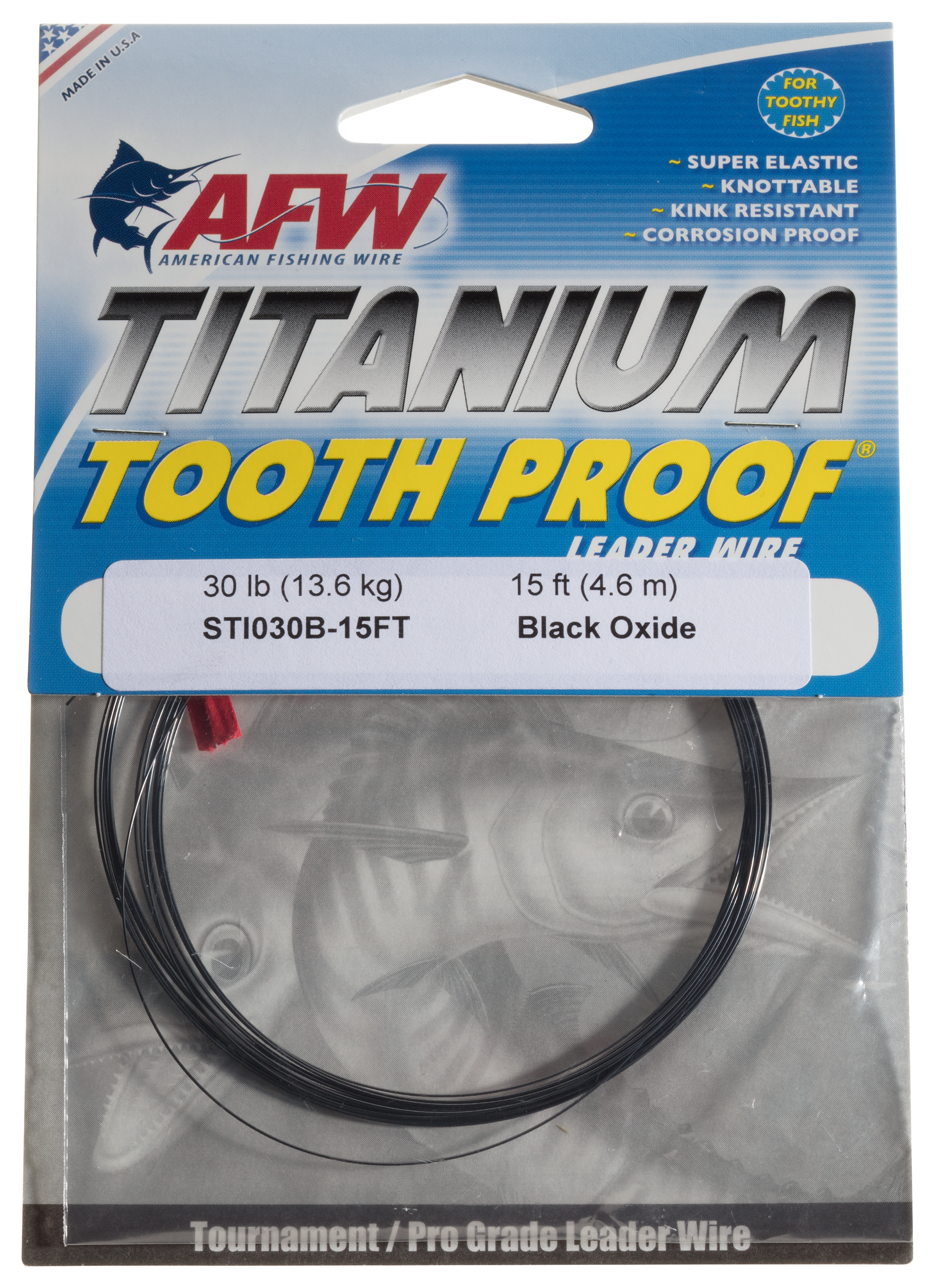 AFW Titanium Tooth Proof, Single Strand Leader Wire, 30 lb, 15 ft