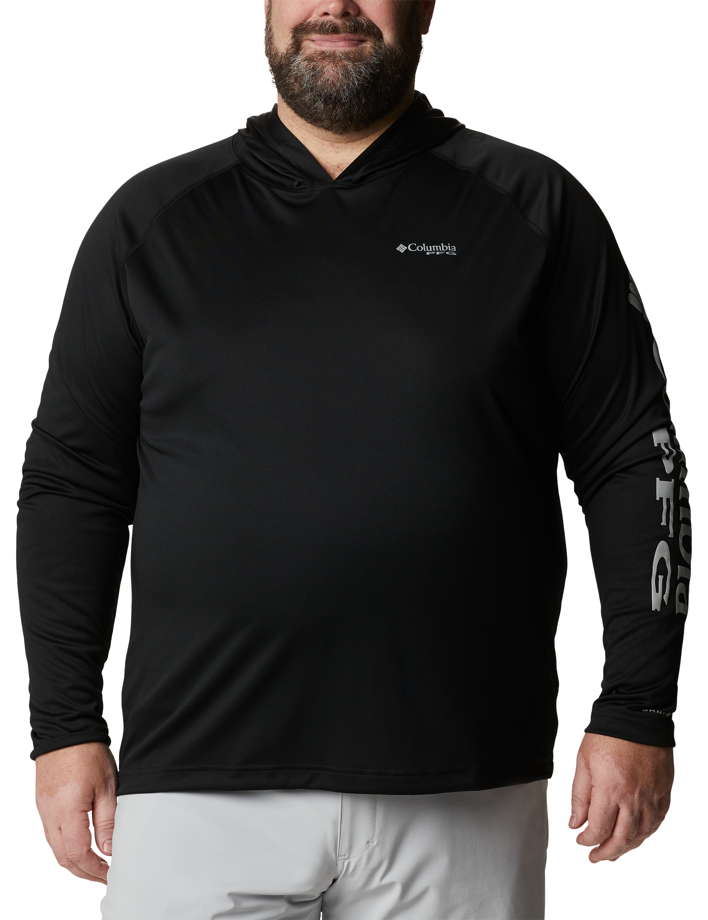 Image of Columbia PFG Terminal Tackle Long-Sleeve Hoodie - Black/Cool Grey Logo - 4XL
