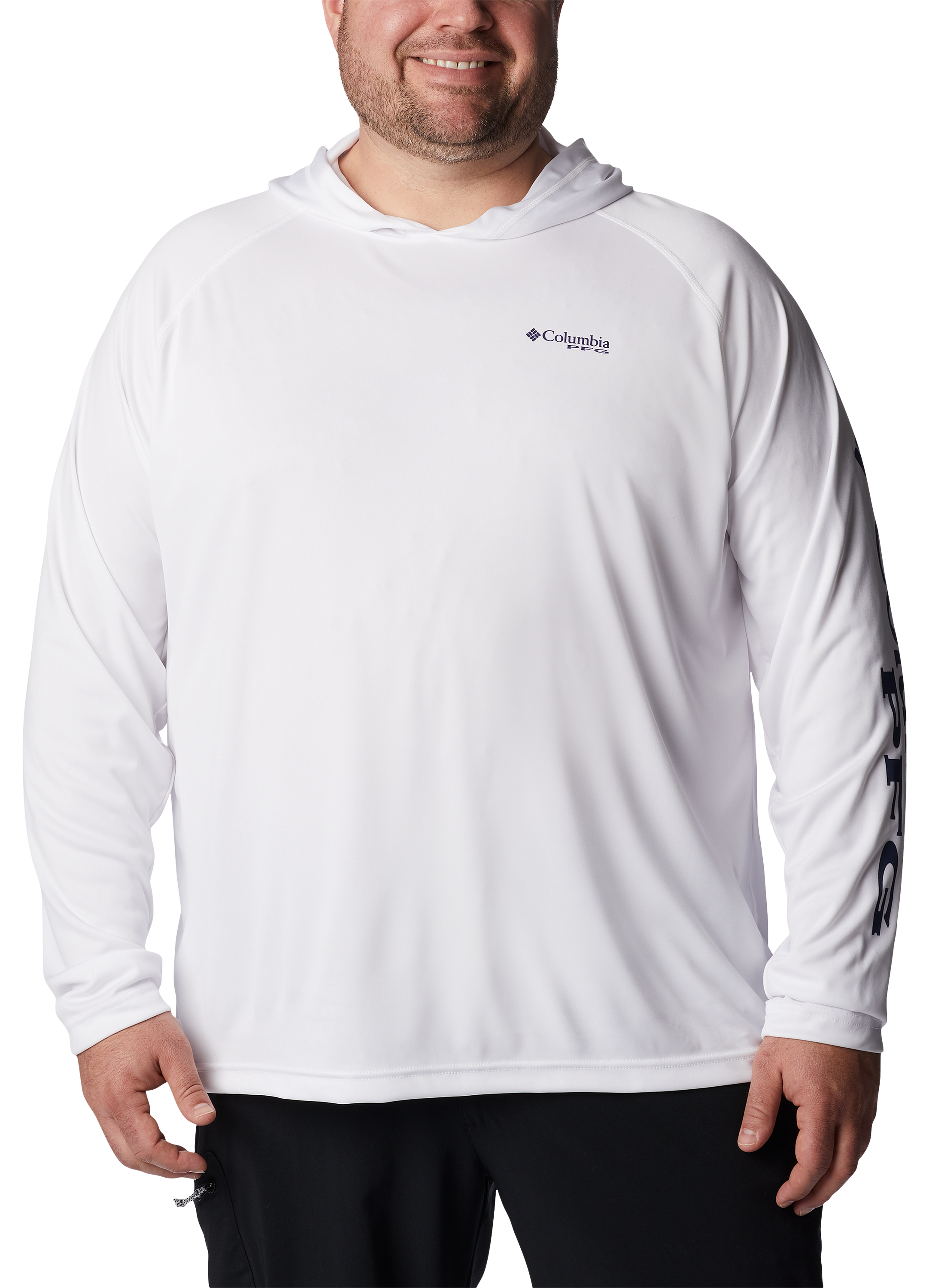 Image of Columbia PFG Terminal Tackle Long-Sleeve Hoodie - White/Nightshade Logo - 4XL
