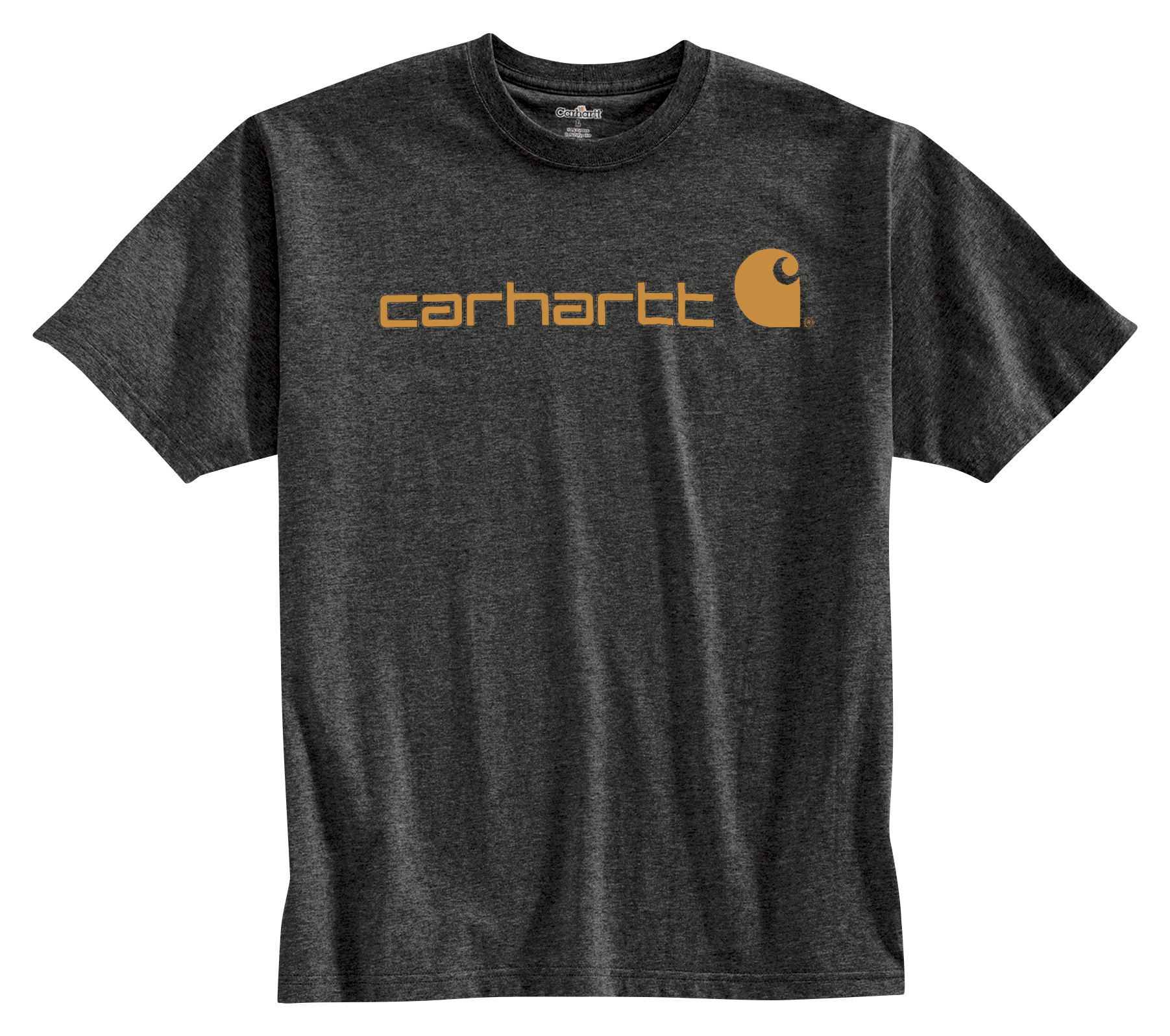 Image of Carhartt Logo Graphic Loose-Fit Heavyweight Short-Sleeve T-Shirt for Men - Carbon Heather/Yellow - L