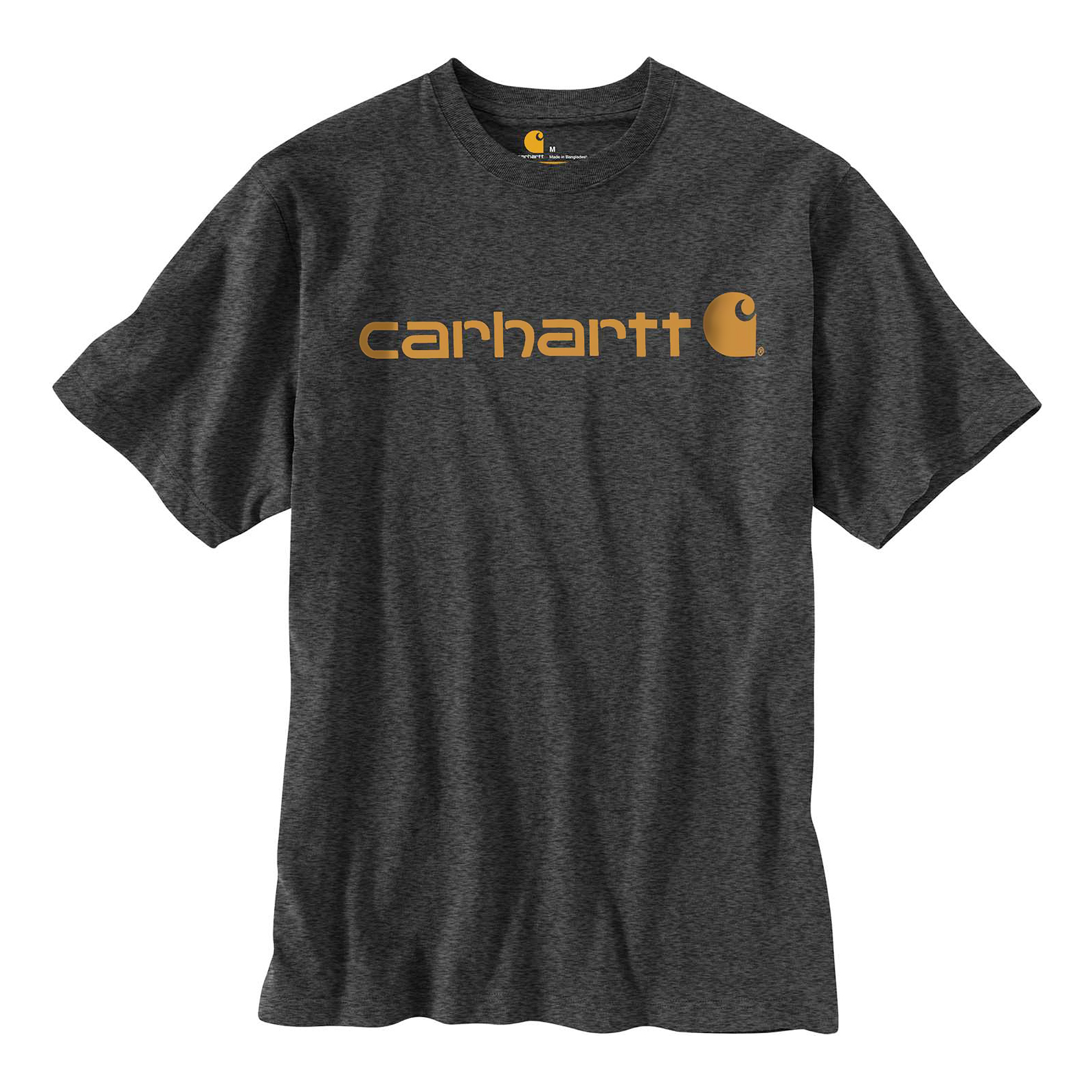 Image of Carhartt Logo Graphic Loose-Fit Heavyweight Short-Sleeve T-Shirt - Carbon Heather/Yellow - M