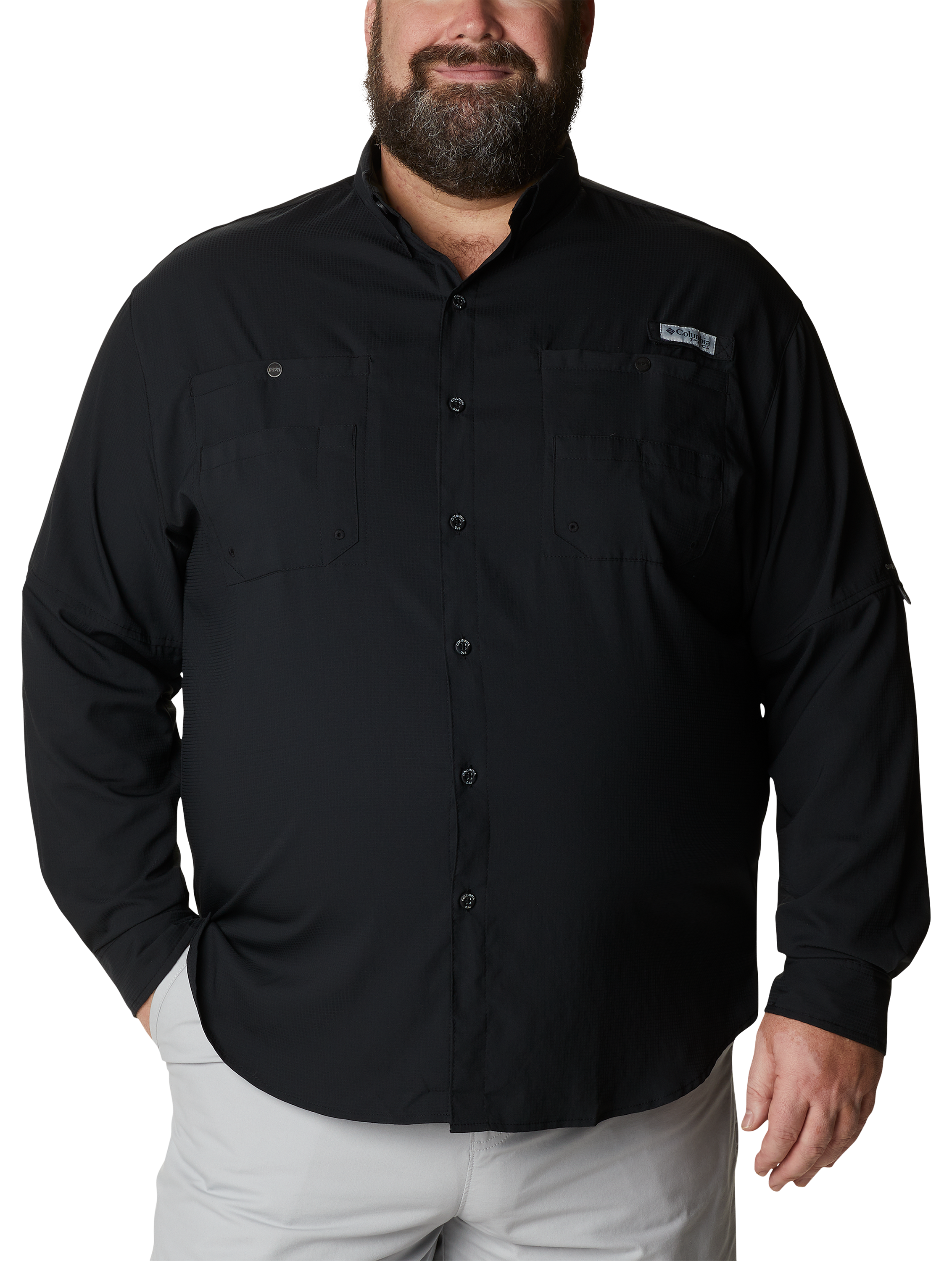 Image of Columbia Tamiami II Long-Sleeve Button-Down Shirt - Black - 3XL