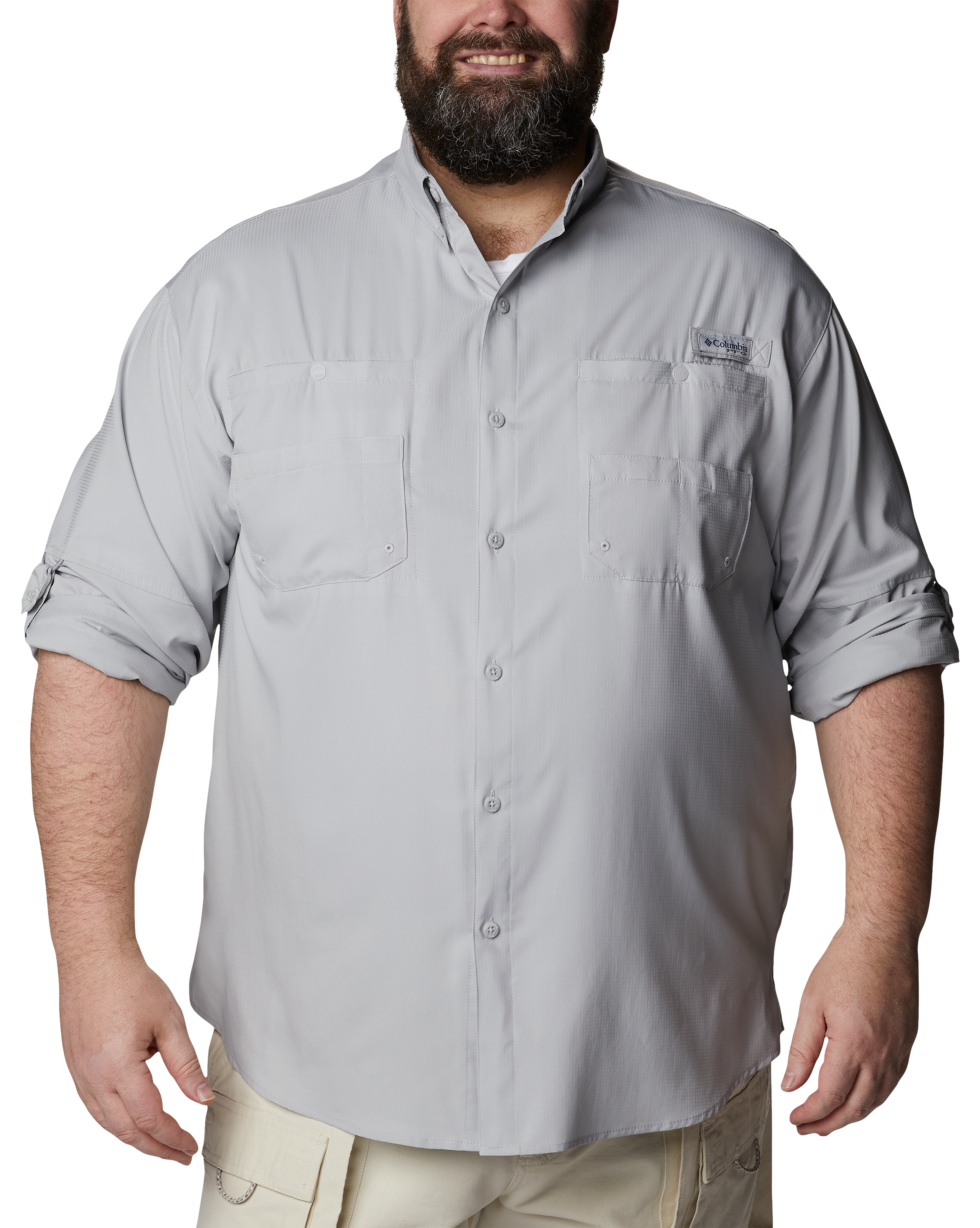Image of Columbia Tamiami II Long-Sleeve Button-Down Shirt - Cool Grey - 4XL
