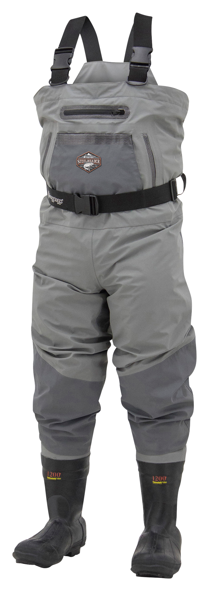 Frogg Toggs Steelheader Reinforced Nylon Insulated Felt Sole Boot-Foot Chest Waders for Men - Slate/Grey - 10M