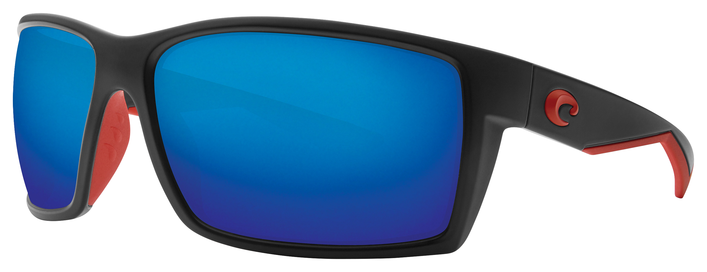 Image of Costa del Mar Reefton 580G Mirror Glass Polarized Sunglasses - Race Black/Blue Mirror - X-Large