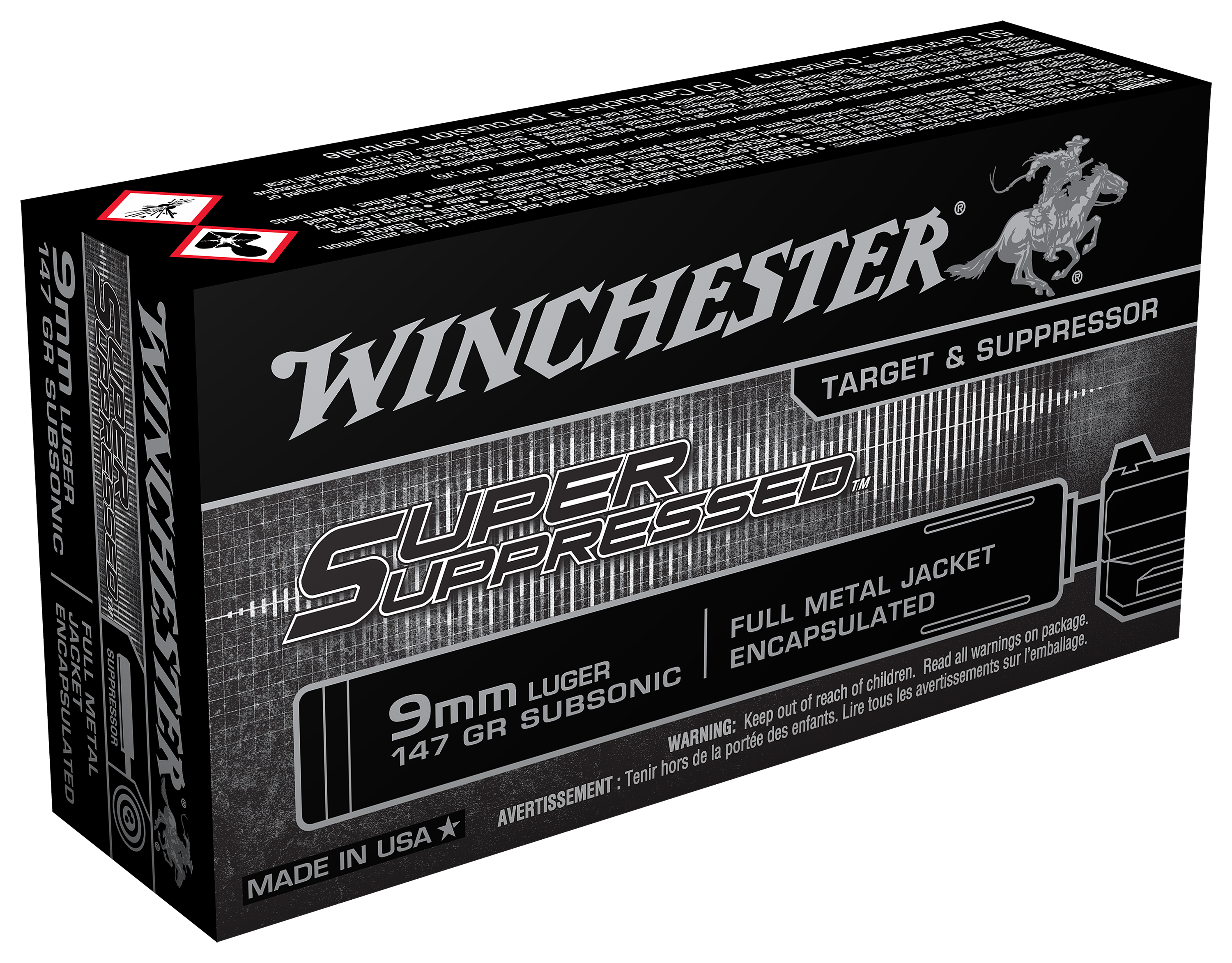 Winchester Super Suppressed 9mm Luger 147 Grain Full Metal Jacket Handgun Ammo
