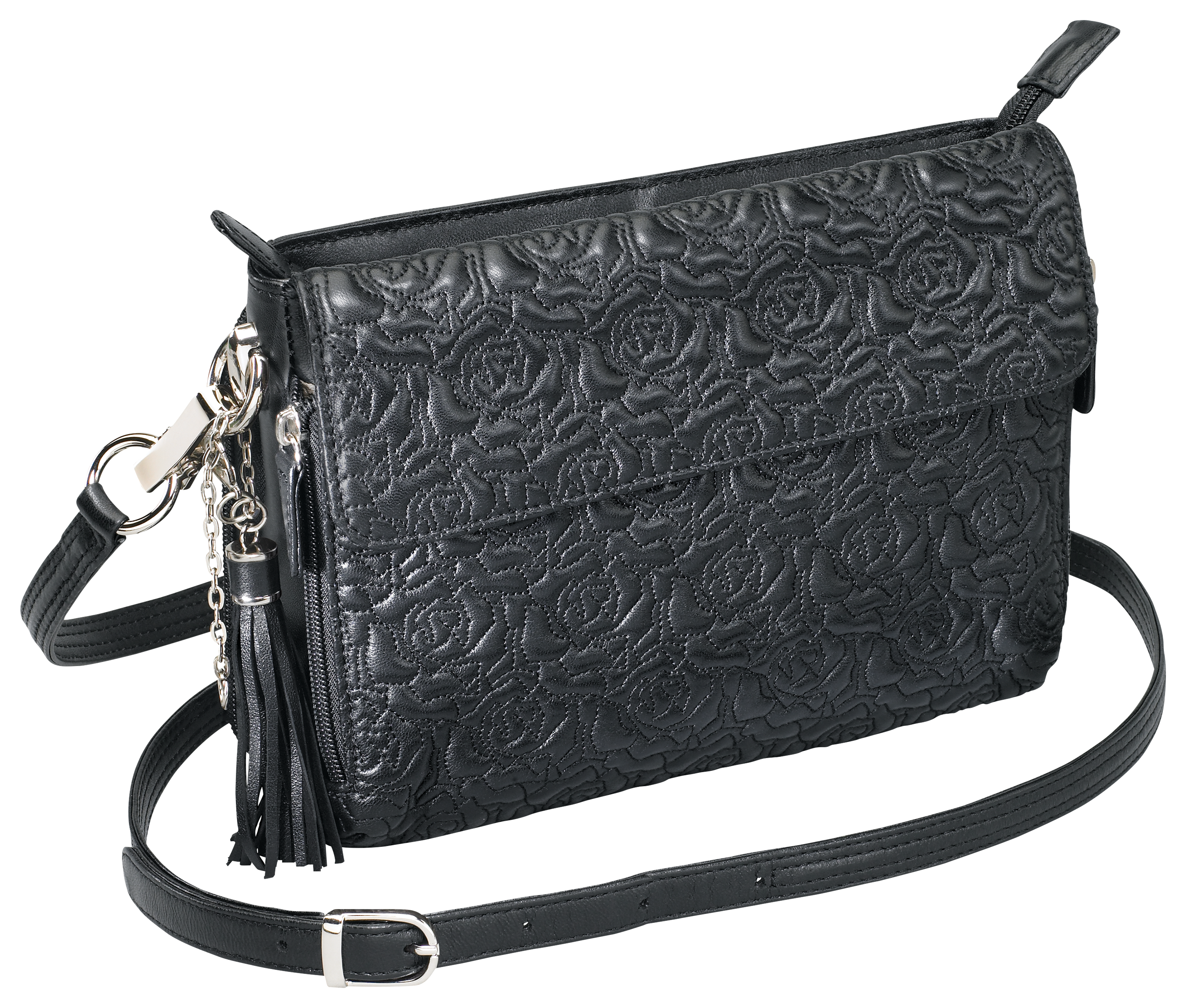 Gun Tote'n Mamas Embroidered Lambskin Concealed Carry Handbag - Black