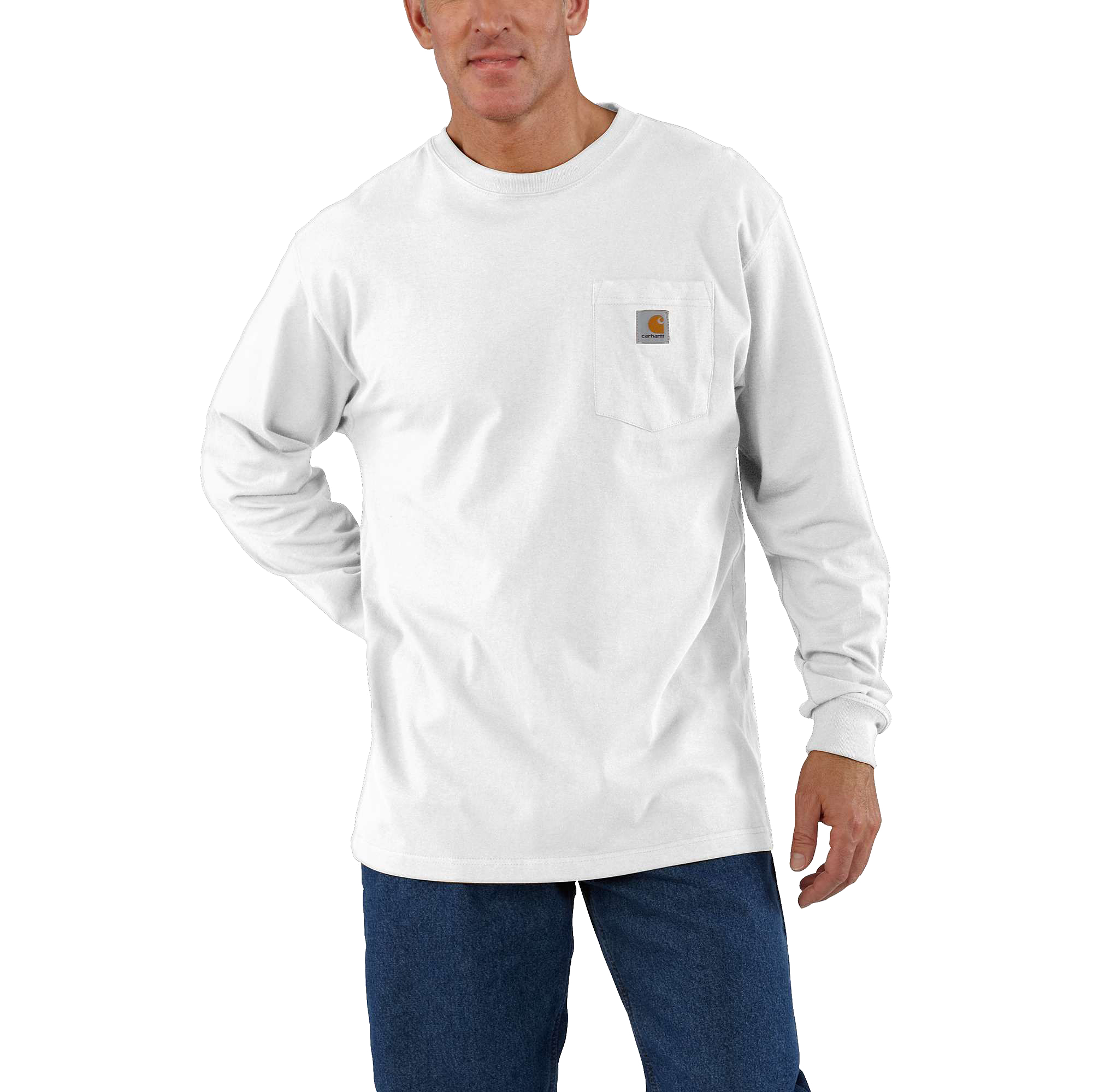 Image of Carhartt Workwear Loose-Fit Long-Sleeve Pocket T-Shirt for Men - White