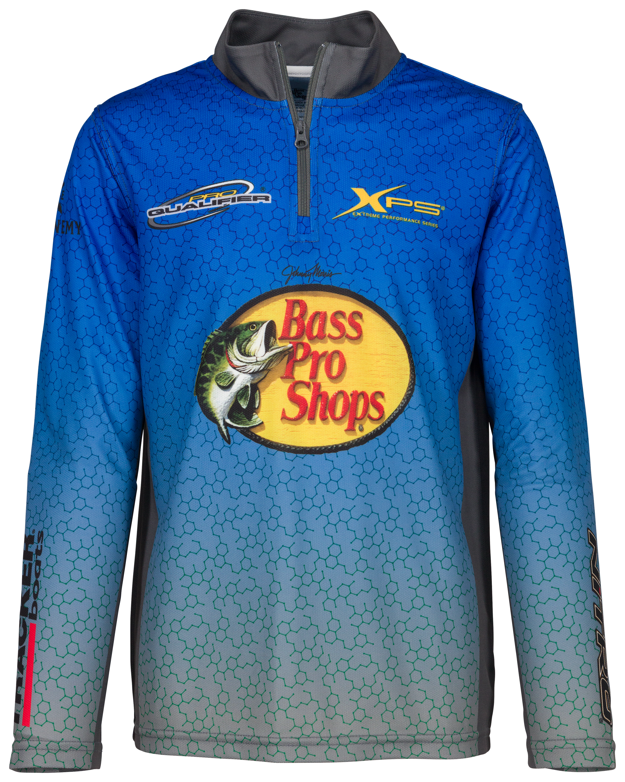 Reel em in. Bass Pro Shops fishing shirt in green.
