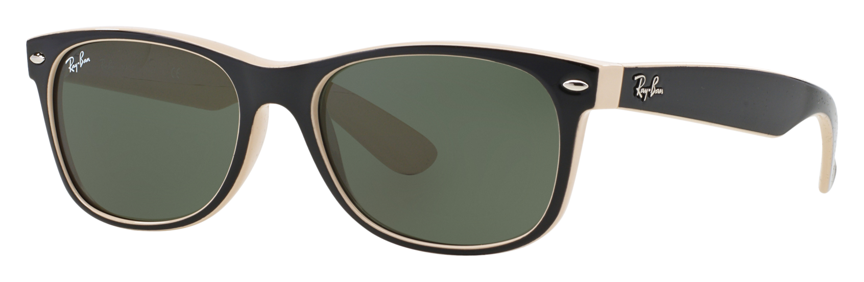 Image of Ray-Ban New Wayfarer Classic RB2132 Glass Sunglasses - Gloss Black/Green Classic G-15 - Standard