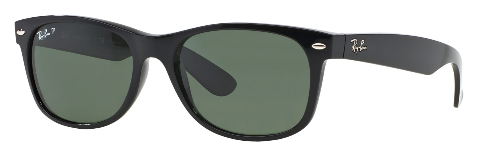 Image of Ray-Ban New Wayfarer Classic RB2132 Glass Sunglasses - Black/Green Classic G-15 - Large