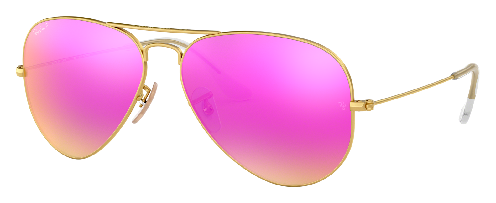 Image of Ray-Ban Aviator Flash RB3025 Mirror Glass Polarized Sunglasses - Matte Gold/Cyclamen Flash Mirror - X-Large