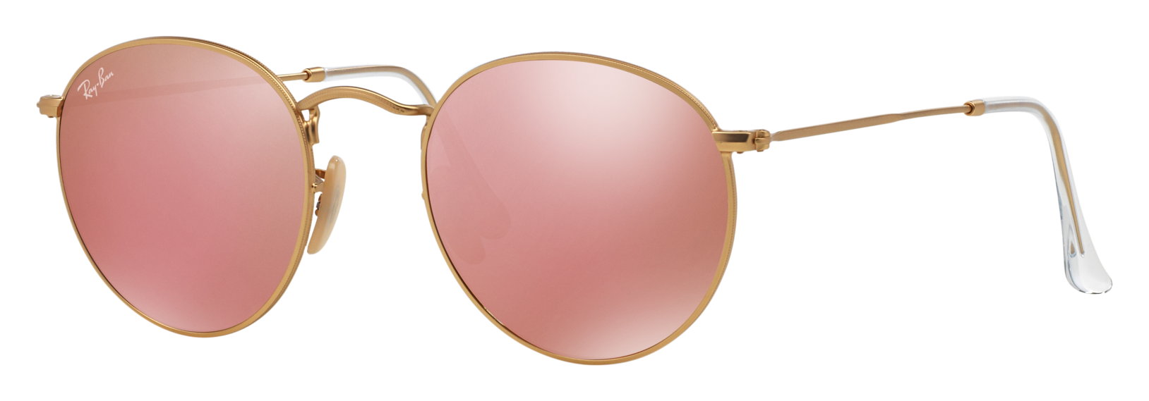 Image of Ray-Ban Round Metal RB3447 Mirror Glass Sunglasses - Gold+Clear/Copper Flash Mirror - Standard