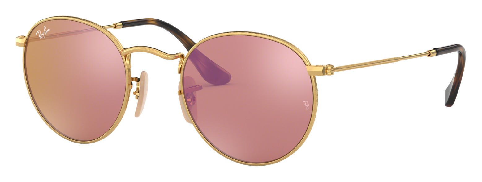 Image of Ray-Ban Round Metal RB3447 Mirror Glass Sunglasses - Gold+Tortoise/Copper Flash Mirror - Standard