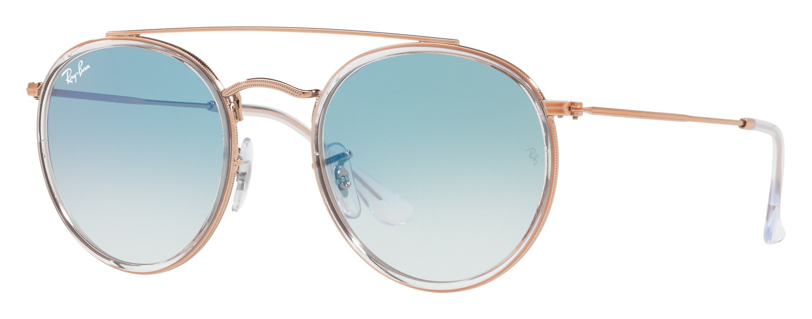 Ray-Ban Round Double-Bridge RB3647 Glass Sunglasses - Gold/Silver Gradient Flash Mirror - Standard