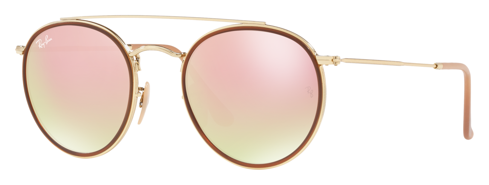 Image of RRay-Ban Round Double-Bridge RB3647 Glass Sunglasses - Gold/Copper Gradient Flash Mirror - Standard