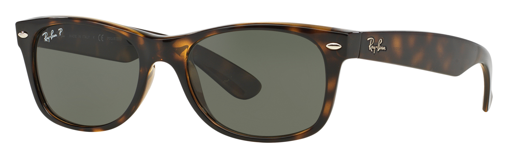 Image of Ray-Ban New Wayfarer Classic RB2132 Glass Polarized Sunglasses - Tortoise/Green Classic G-15 - Small