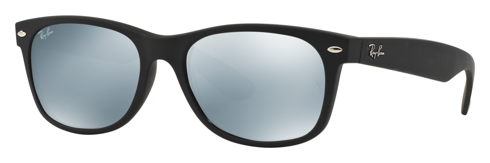 Image of Ray-Ban New Wayfarer Classic RB2132 Glass Sunglasses - Matte Black/Silver Flash Mirror - Standard