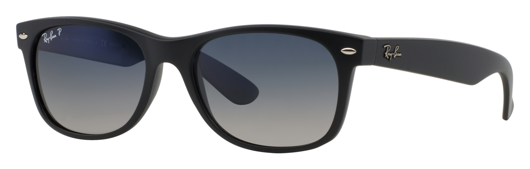 Image of Ray-Ban New Wayfarer Classic RB2132 Gradient Glass Polarized Sunglasses - Matte Black/Blue/Gray Gradient - Standard