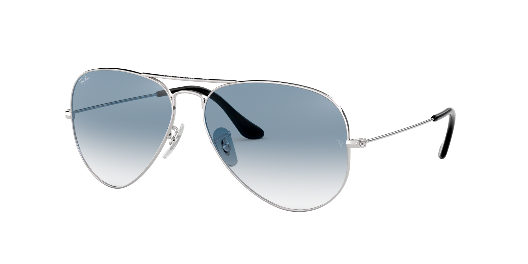 Image of Ray-Ban Aviator RB3025 Gradient Sunglasses - Polished Silver/Light Blue Gradient - XX-Large