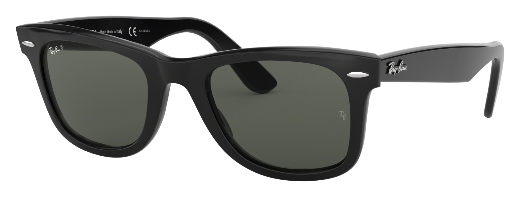 Image of Ray-Ban Original Wayfarer Classic RB2140 Glass Polarized Sunglasses - Polished Black/Green Classic- Large