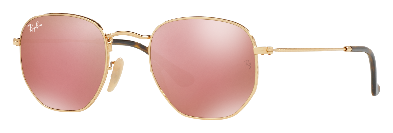 Image of Ray-Ban Hexagonal Flat Lenses Glass Sunglasses - Gold/Copper Flash Mirror - Standard