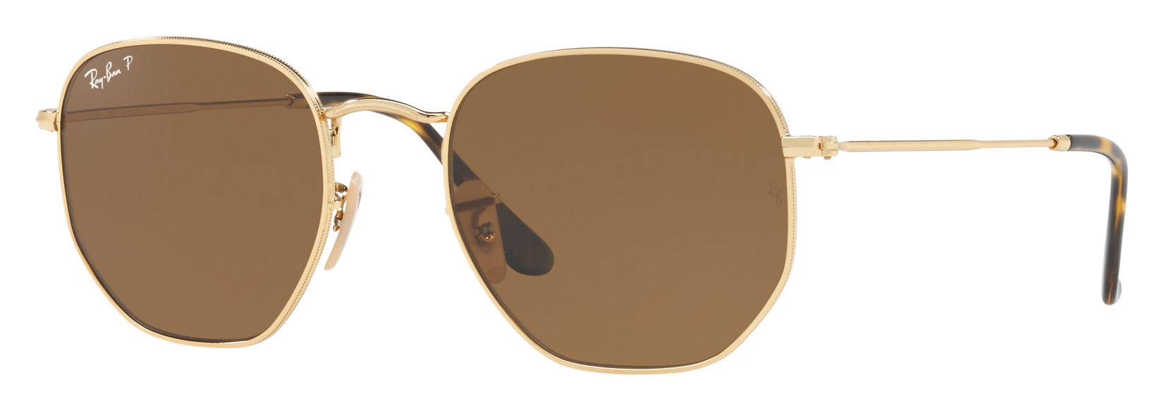 Image of Ray-Ban Hexagonal Flat Lenses RB3548N Glass Polarized Sunglasses - Polished Gold/Brown Classic B-15 - Large