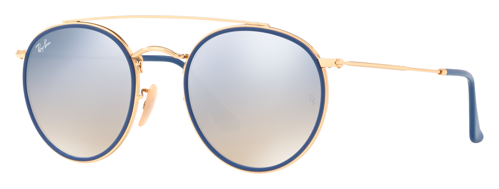 Image of Ray-Ban Round Double-Bridge RB3647 Glass Sunglasses - Gold/Silver Gradient Flash Mirror - Standard