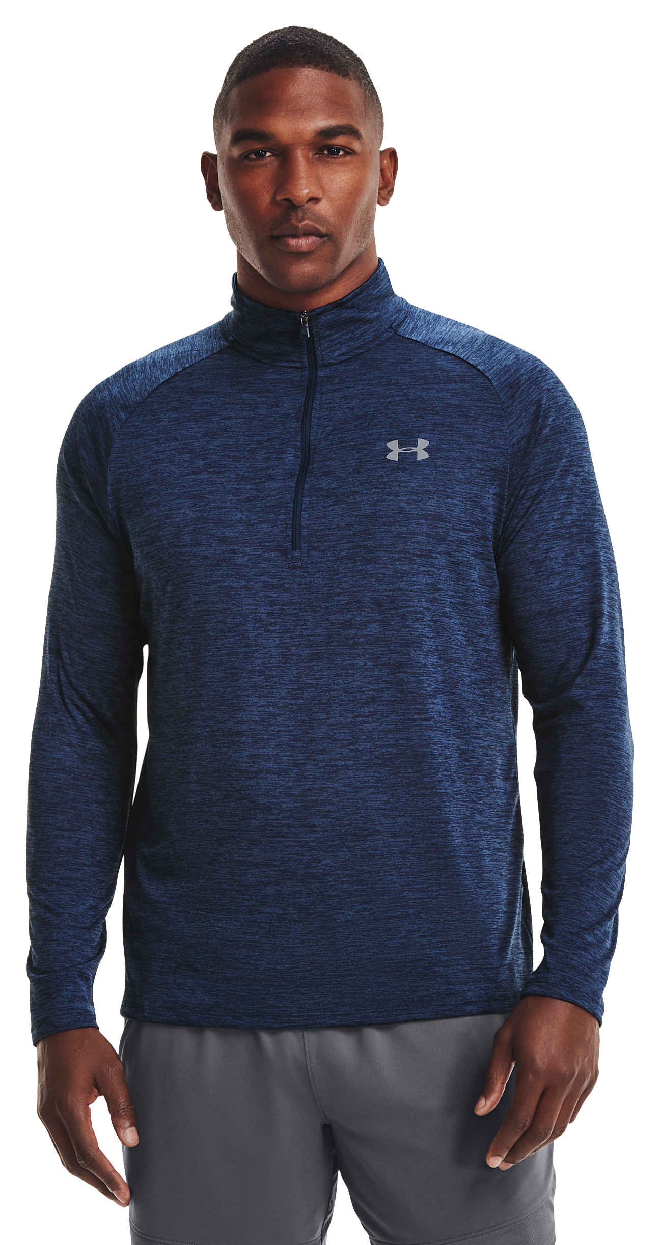 Image of Under Armour UA Tech Half-Zip Long-Sleeve Shirt for Men - Academy/Steel - 3XL