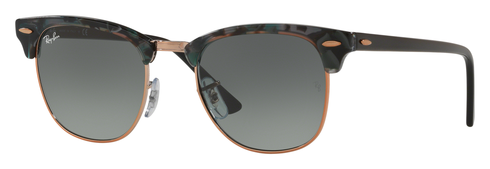 Image of Ray-Ban Clubmaster Fleck RB3016 Gradient Glass Sunglasses - Polished Spotted Gray/Green/Gray Gradient - Standard