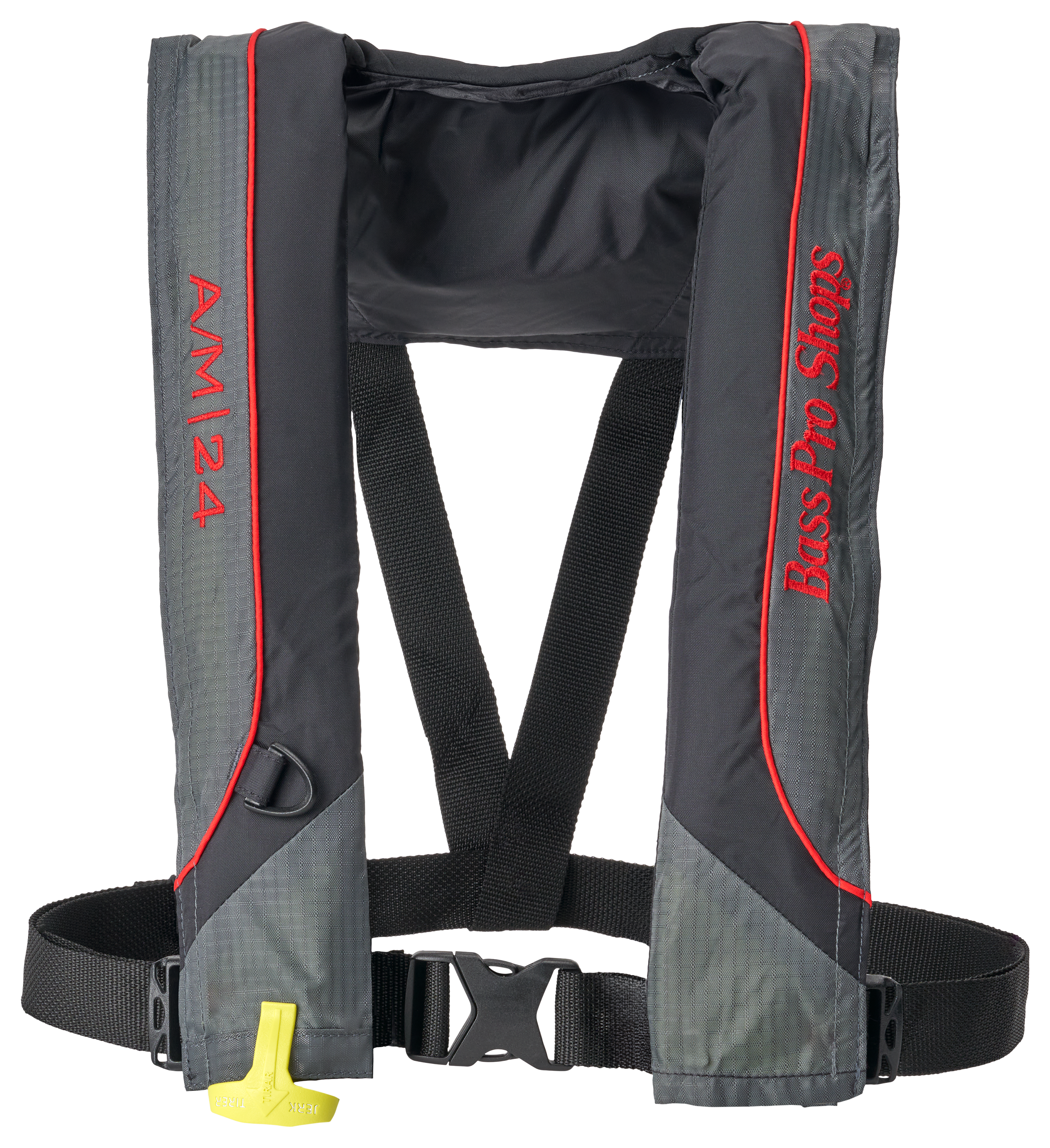 Bass Pro Shops AM24 Auto Manual Inflatable Life Vest - Black Gray Red