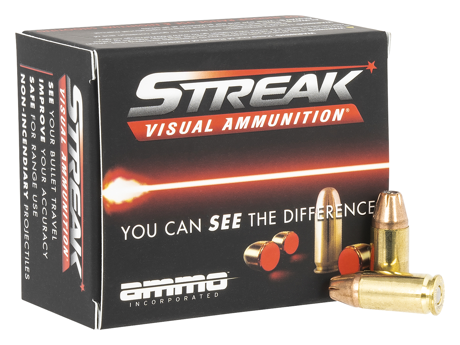 Ammo, Inc. Streak Visual 9mm Luger 115 Grain Jacketed Hollow Point Handgun Ammo