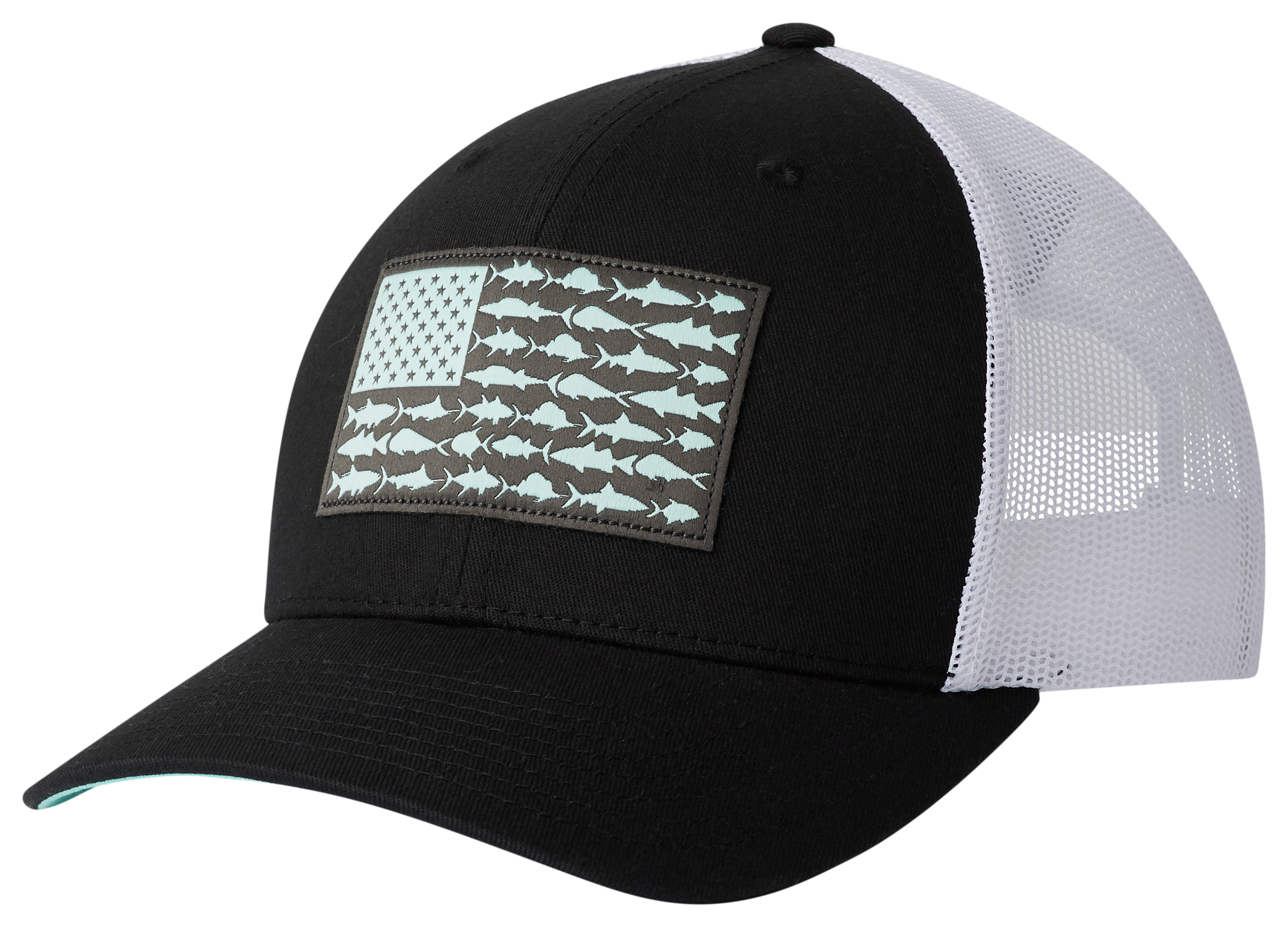 Columbia PFG Mesh Snap Back Flag Logo Ball Cap - Black/Fish Flag