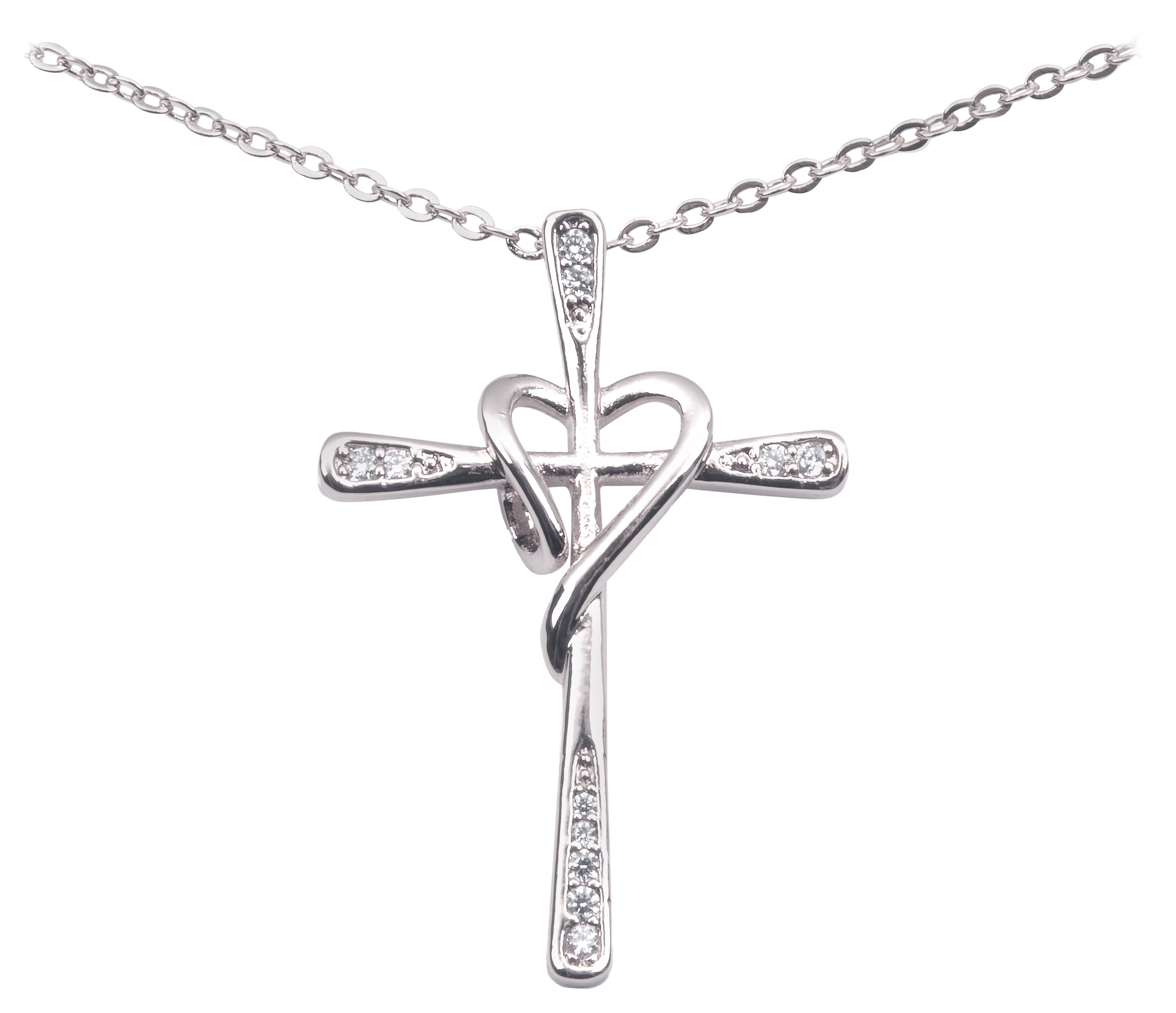 AMANDA BLU 18'' Silver Pave Cross Heart Necklace