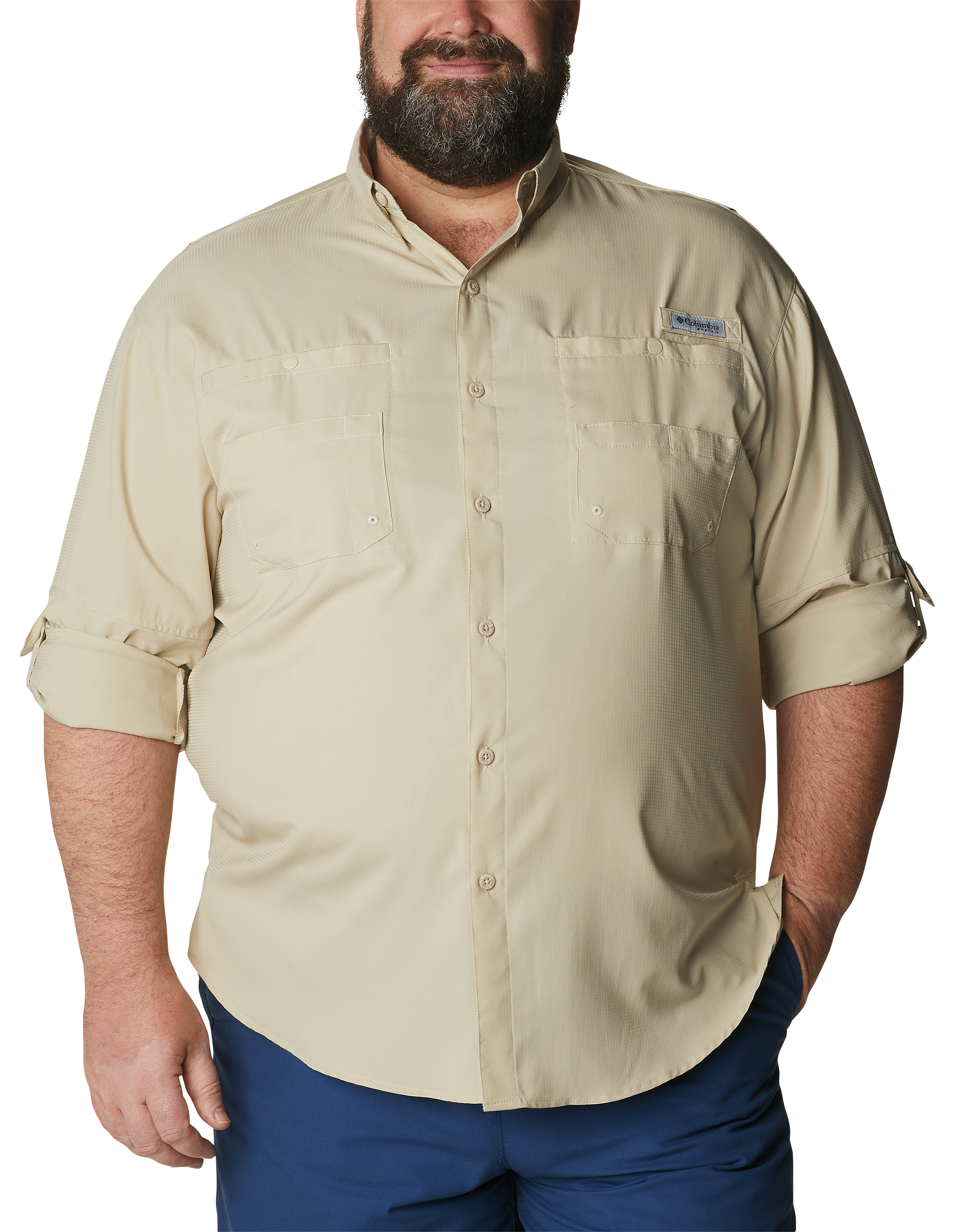 Image of Columbia Tamiami II Long-Sleeve Button-Down Shirt - Fossil - 2XLT