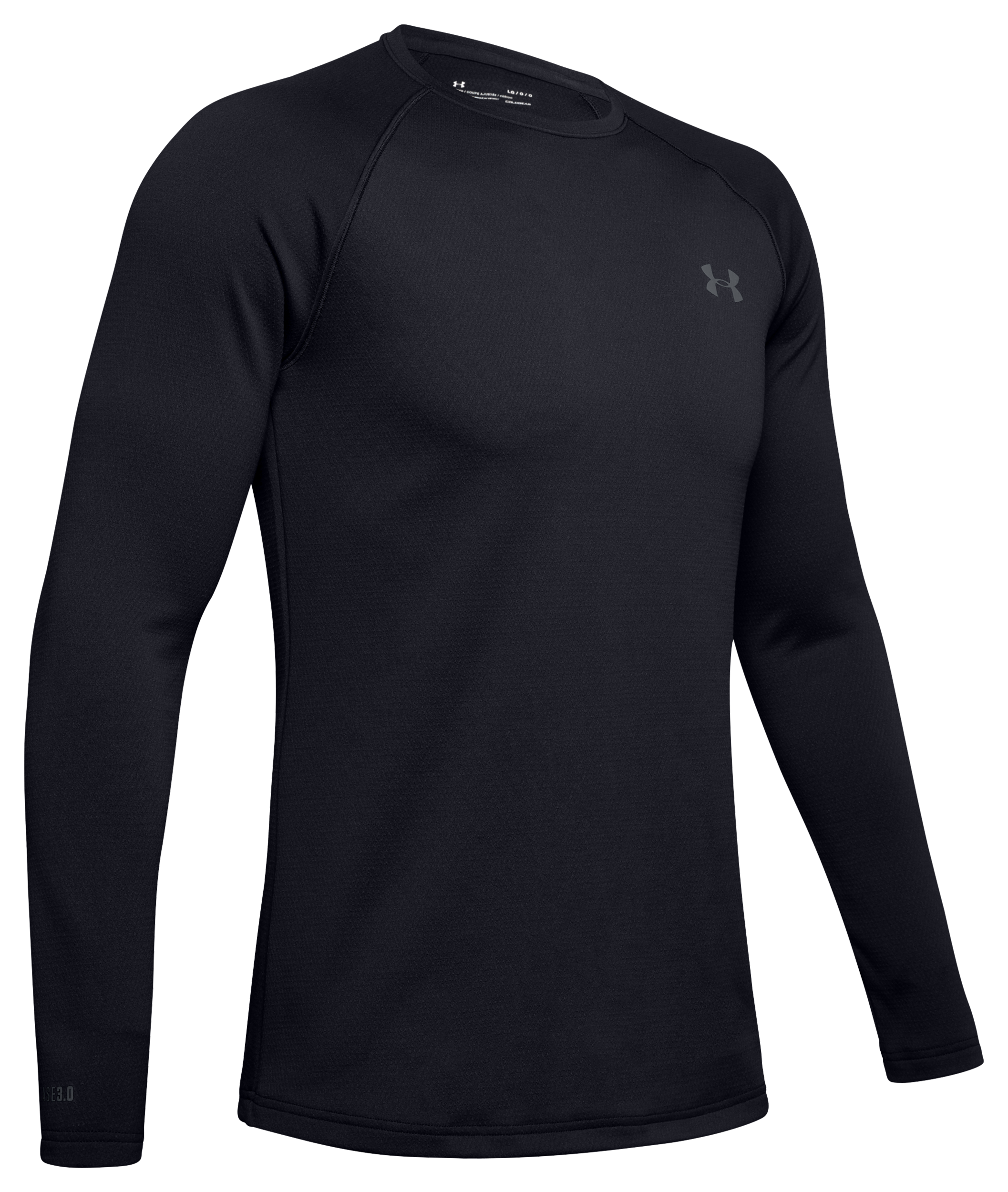 Image of Under Armour ColdGear Base 3.0 Series Packaged Long-Sleeve Crew Shirt for Men - Black/Pitch Gray - 2XL