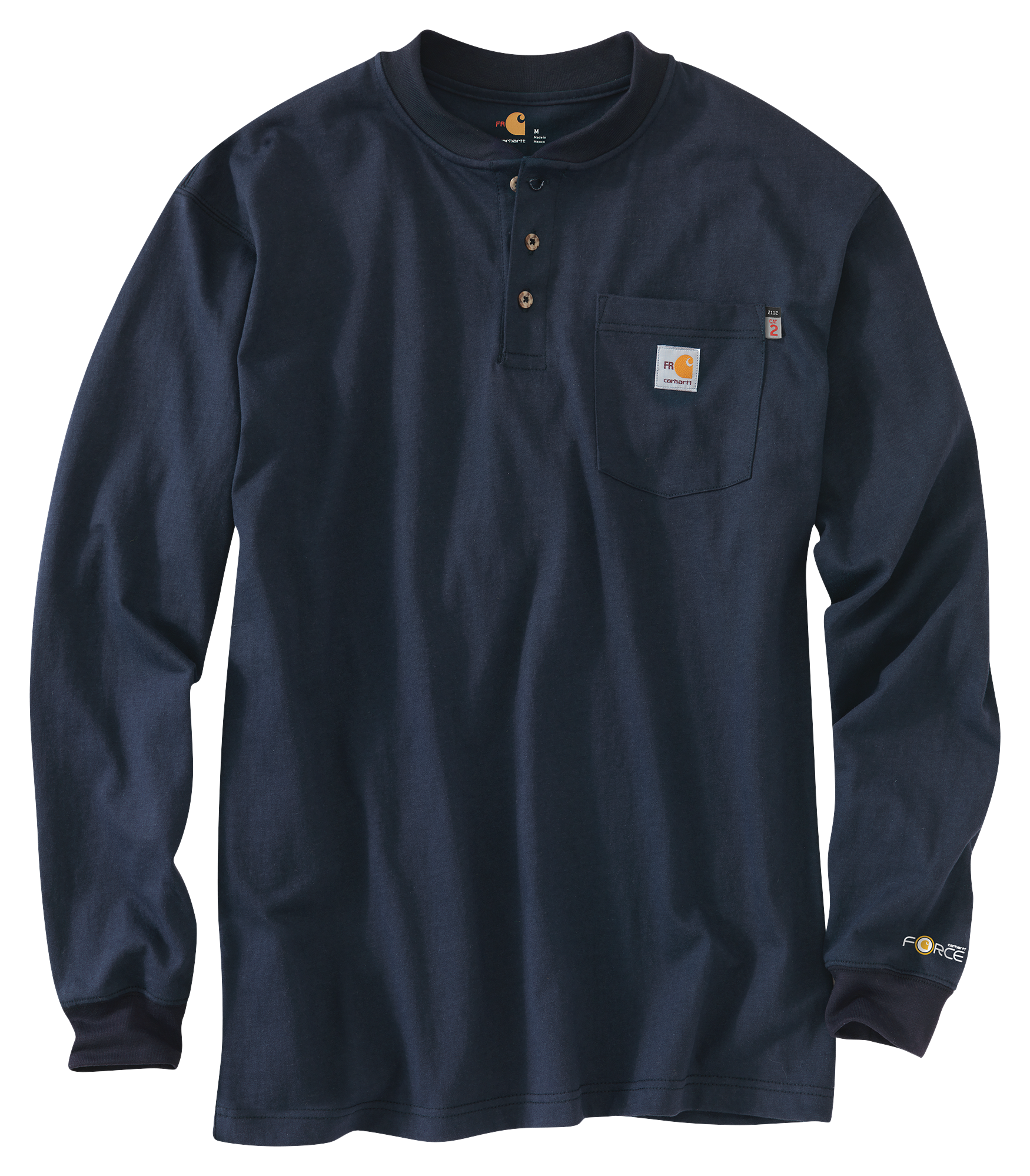 Image of Carhartt Flame-Resistant Carhartt Force Cotton Henley for Men - Dark Navy - 2XL
