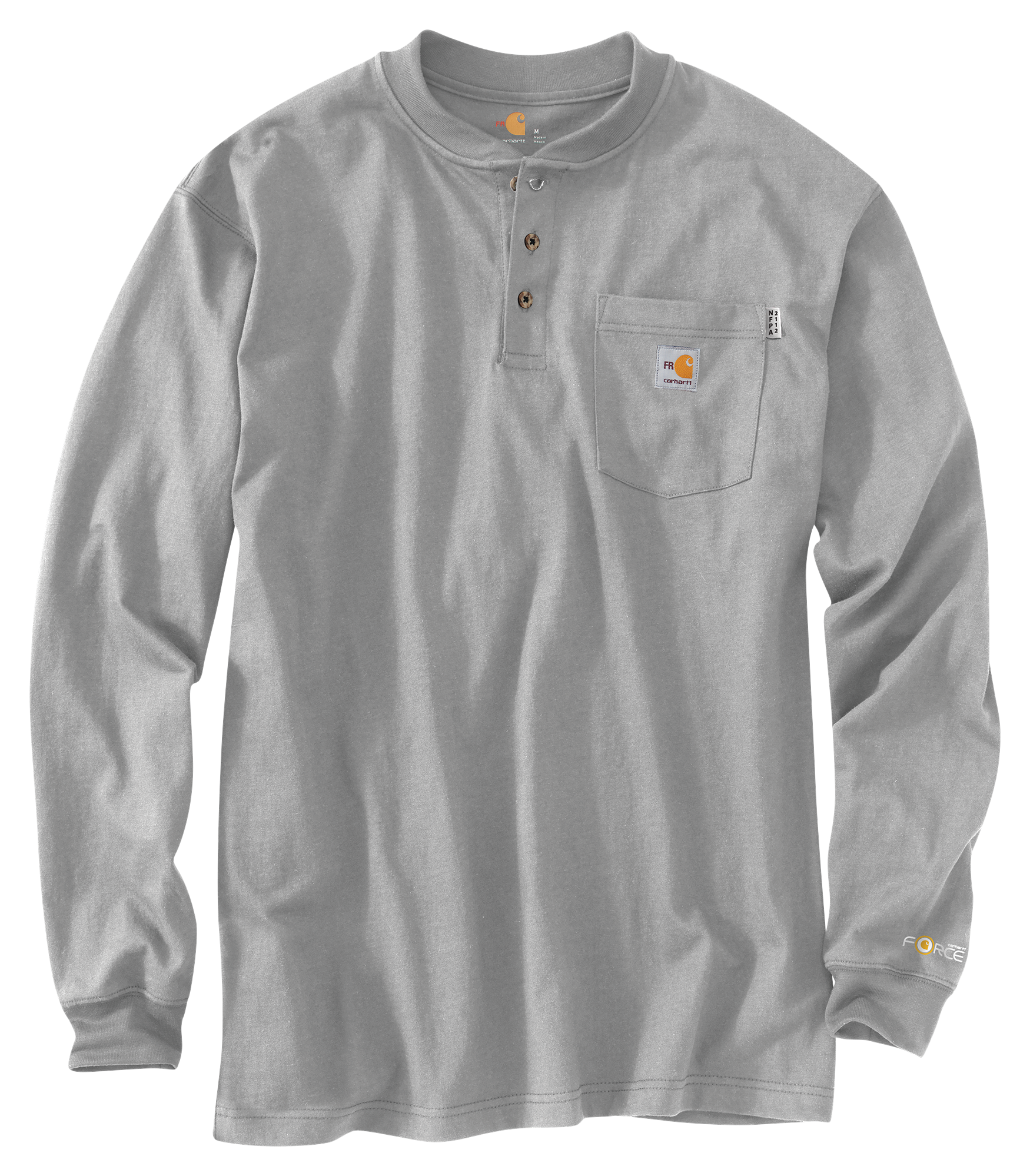Image of Carhartt Flame-Resistant Carhartt Force Cotton Henley for Men - Light Gray - 4XL
