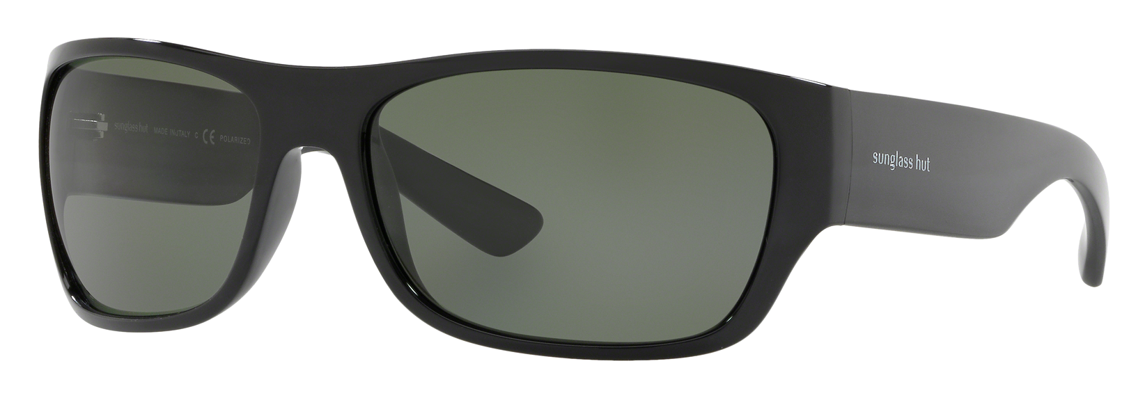 Image of Sunglass Hut HU2013 Polarized Sunglasses - Black/Green - Large