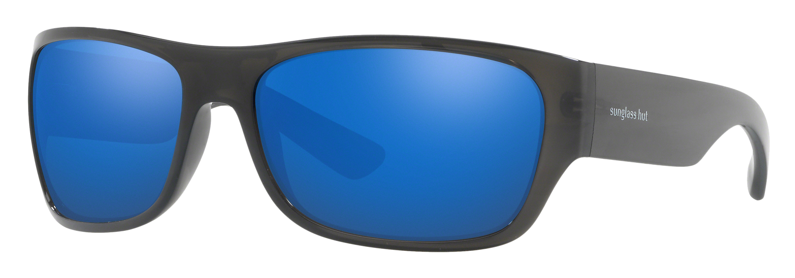 Image of Sunglass Hut HU2013 Sunglasses - Dark Gray/Blue Mirror Blue - Large