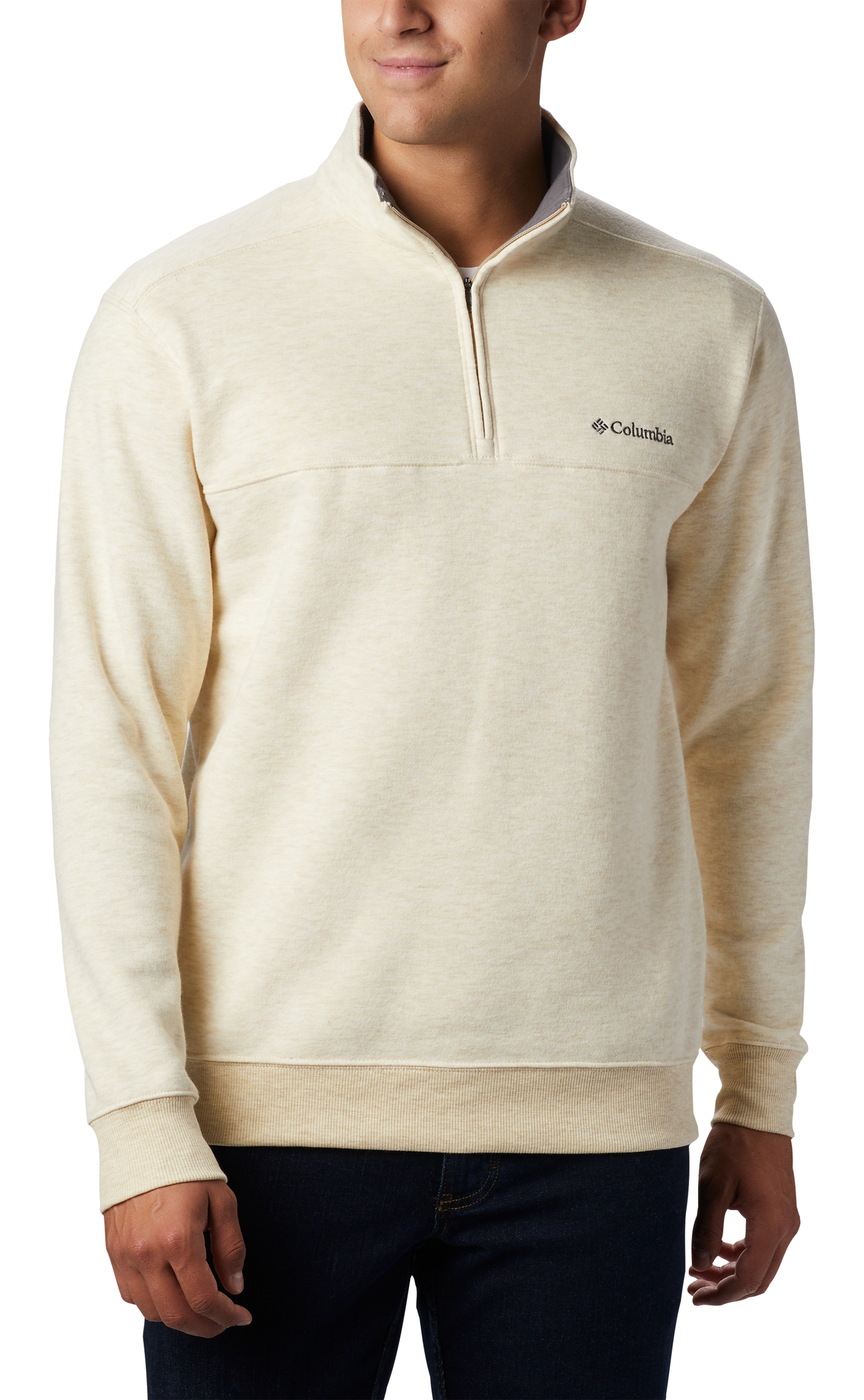 Image of Columbia Hart Mountain II Half-Zip Long-Sleeve Pullover for Men - Oatmeal Heather - 3XL